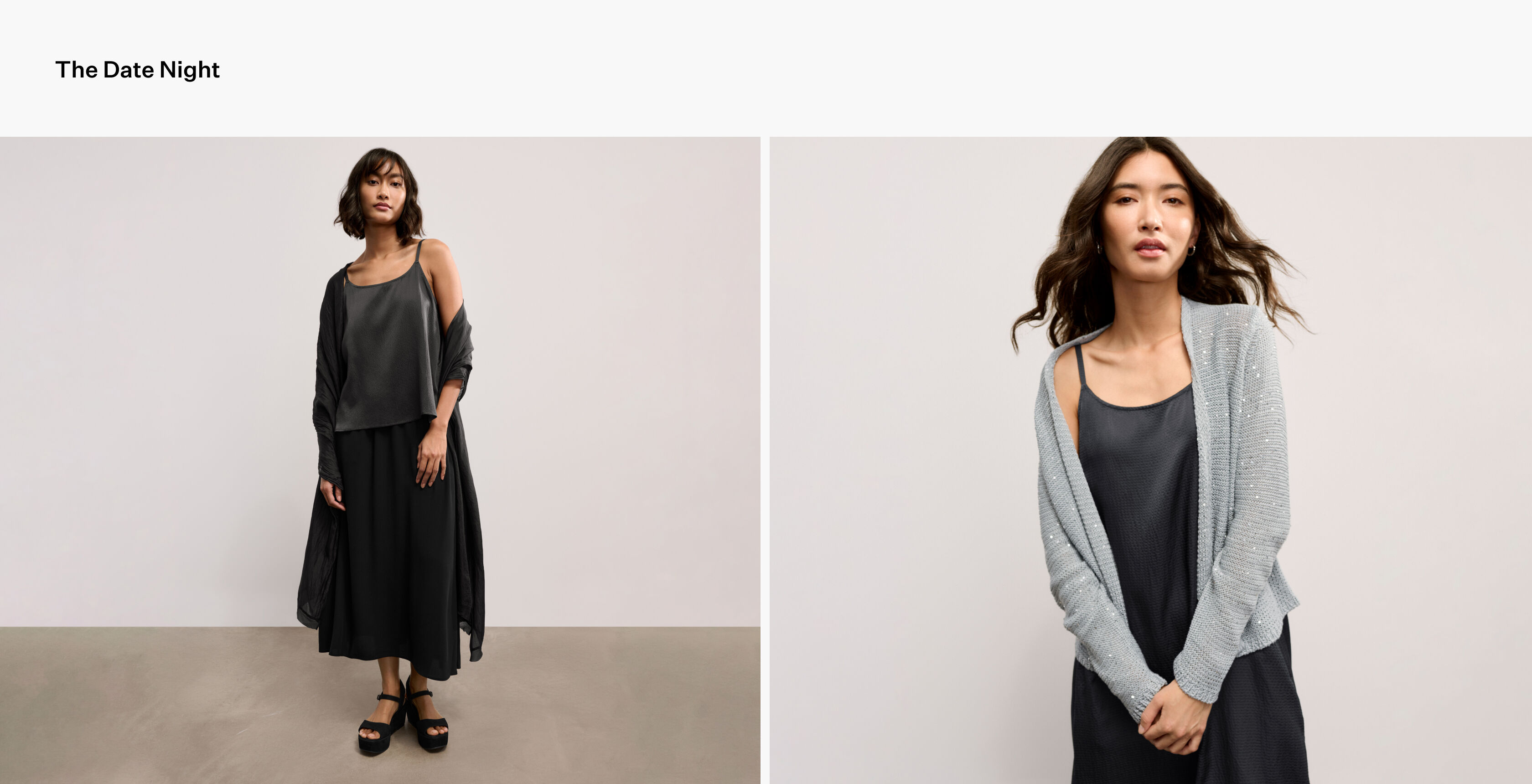 Woman wearing silk outfits for date night.