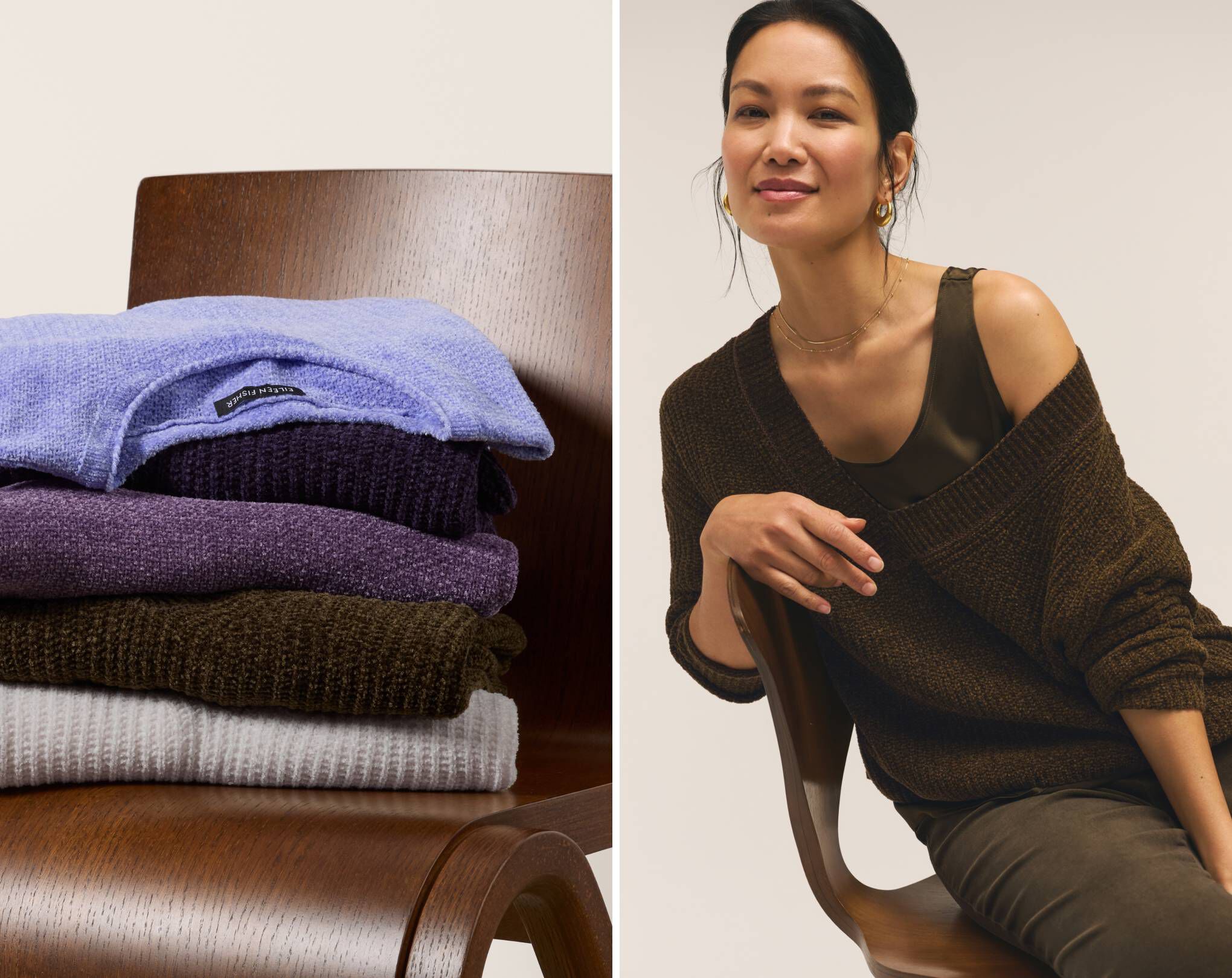 Chenille Blend Crew and V Neck Tops