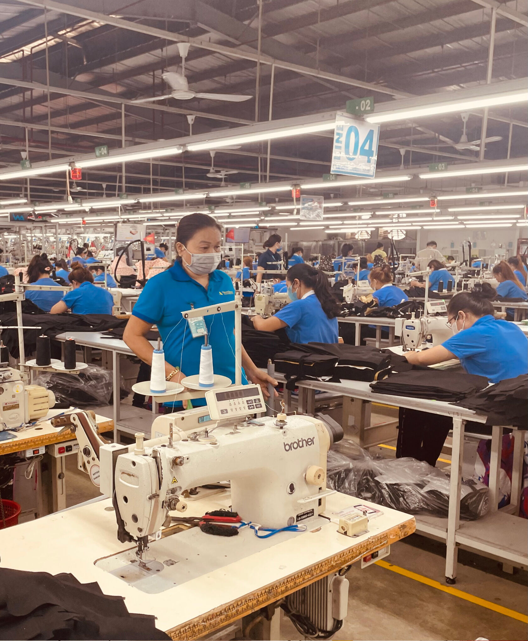 A sewing line at a garment factory.