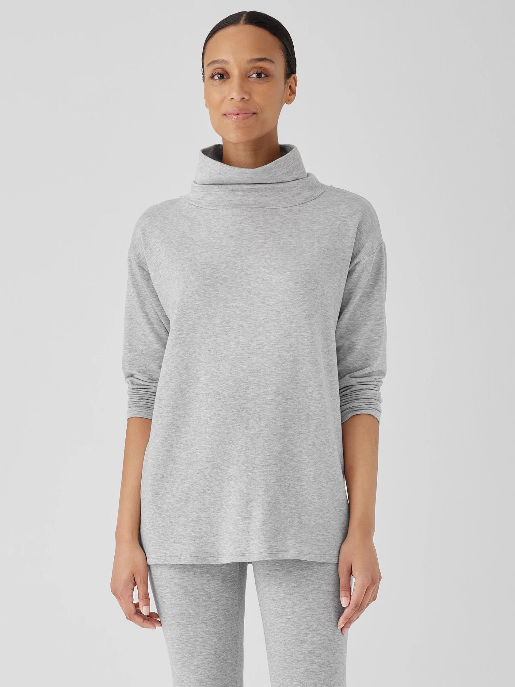 Cozy Brushed Terry Hug Funnel Neck Long Top
