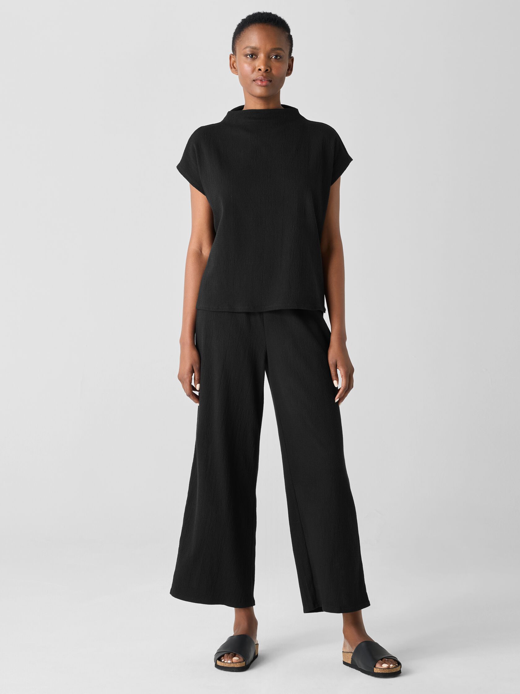 Crinkled Jersey Wide-Leg Pant