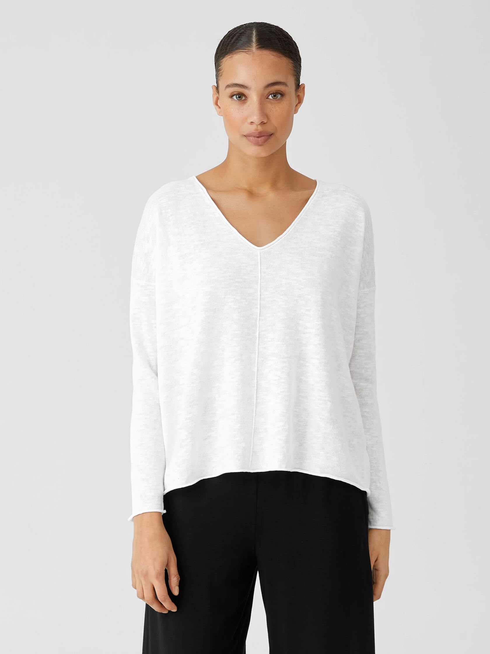 Organic Cotton Linen Slub V-Neck Top