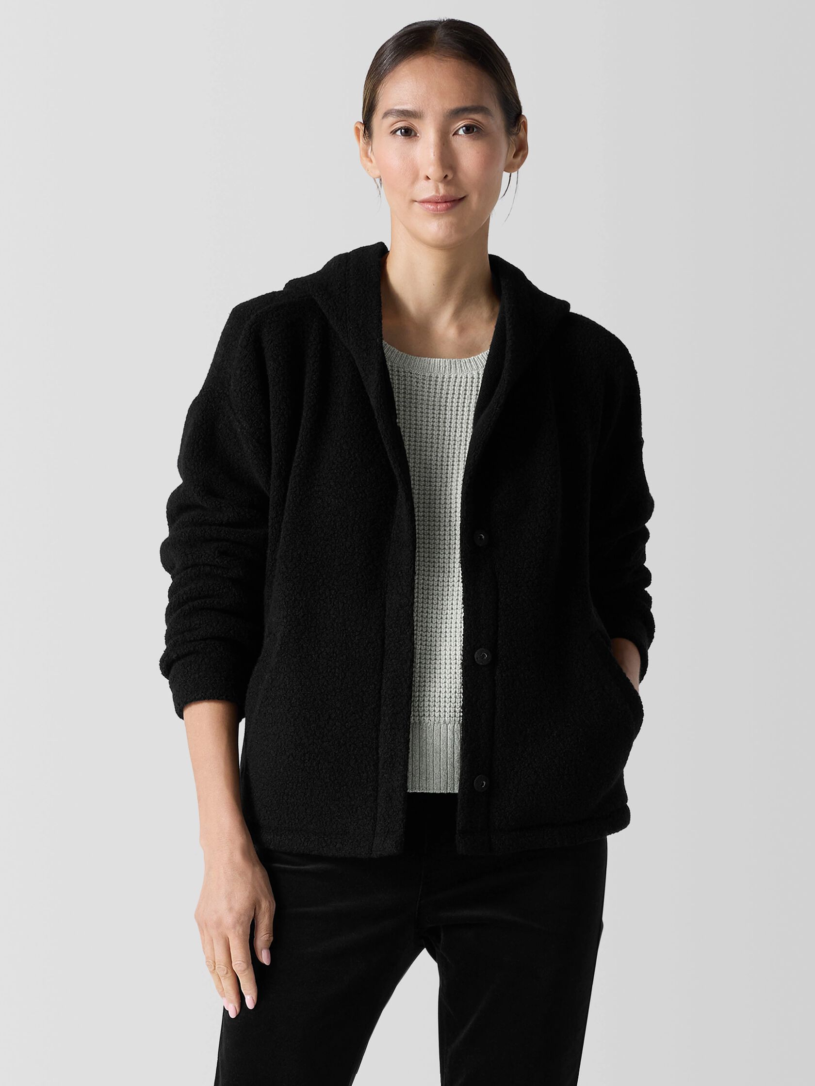 Cozy Recycled Wool Boucle Hooded Jacket
