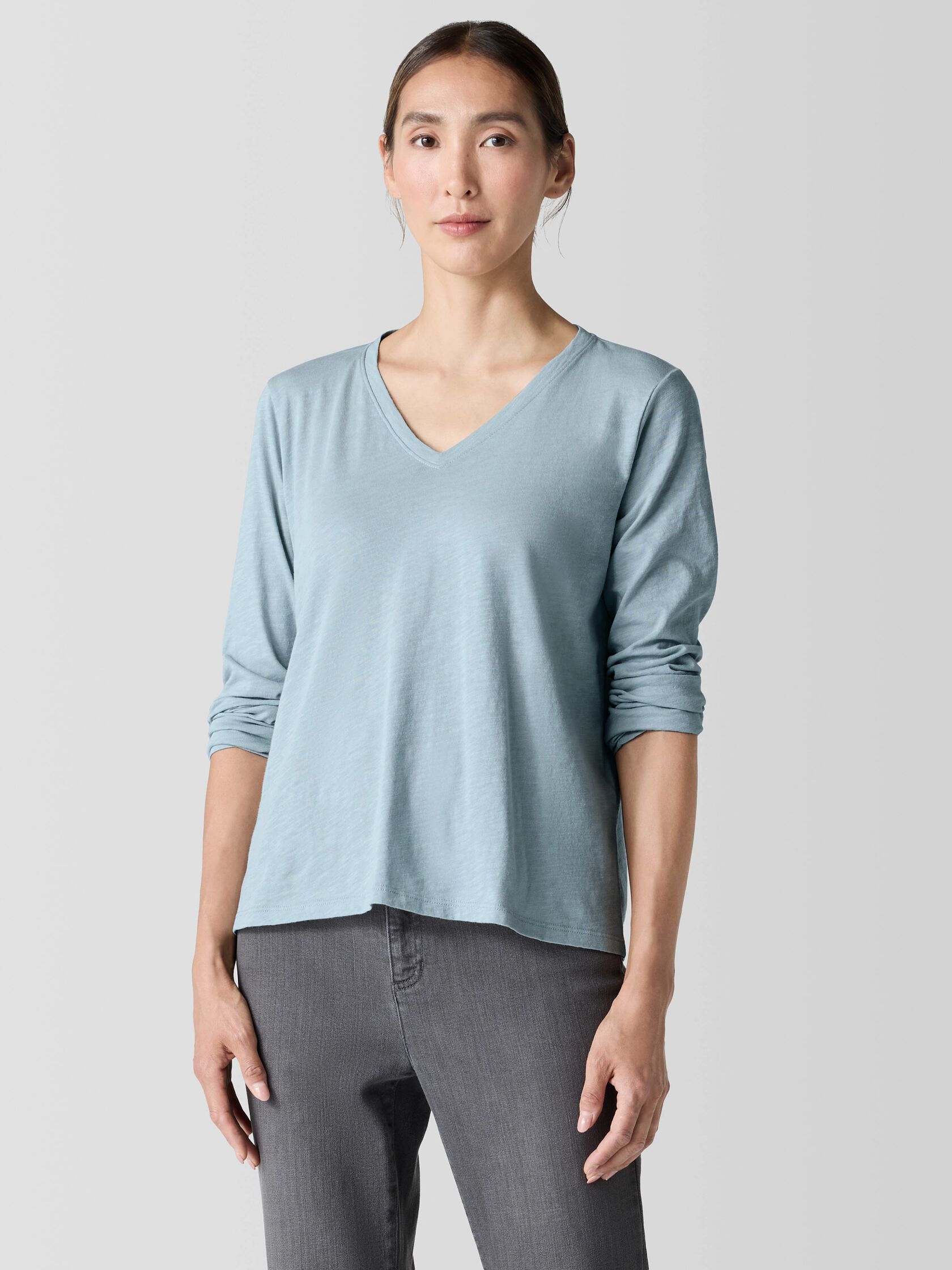 Organic Cotton Slubby Jersey V-Neck Top