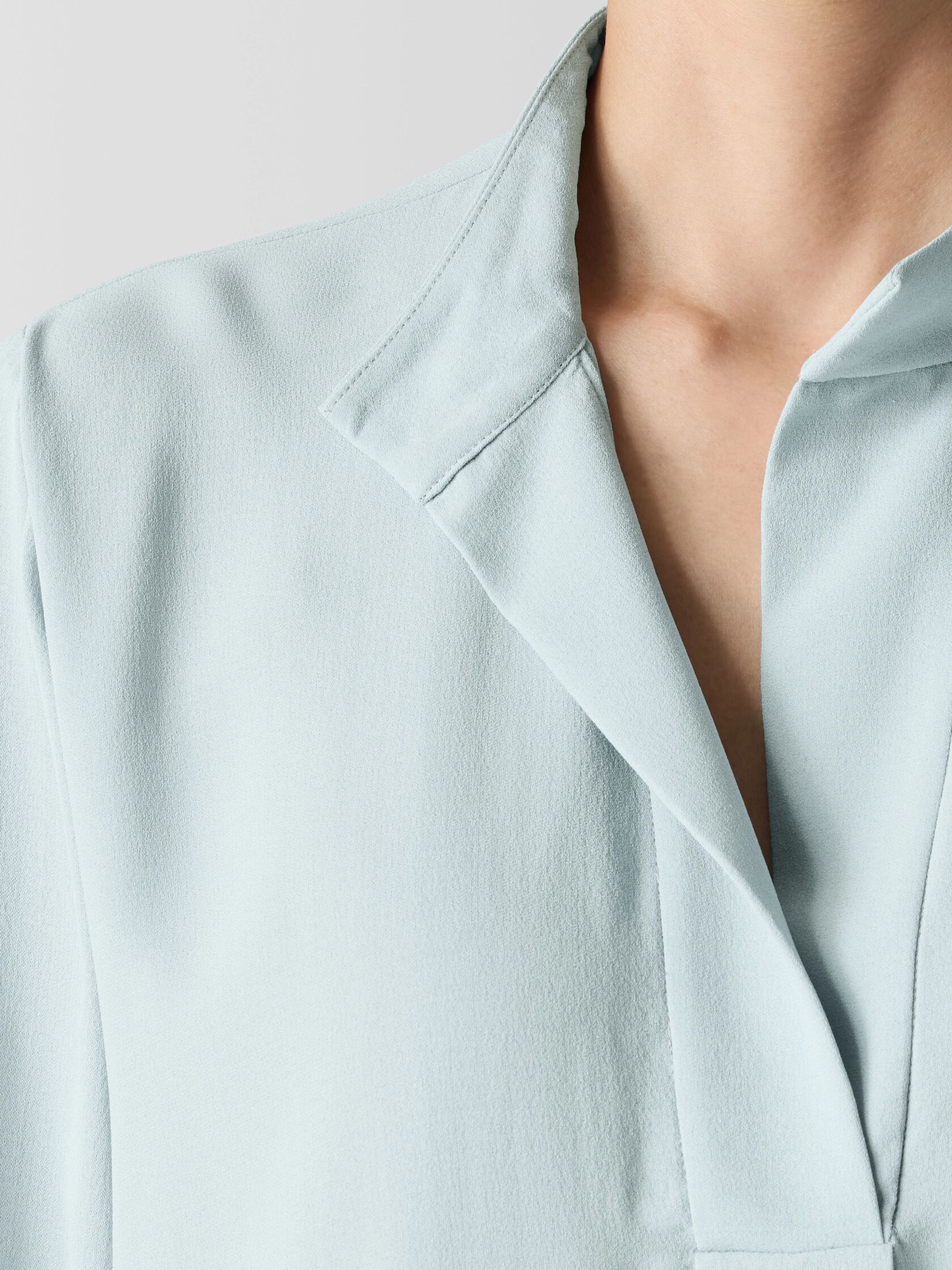 Silk Georgette Crepe Stand Collar Top