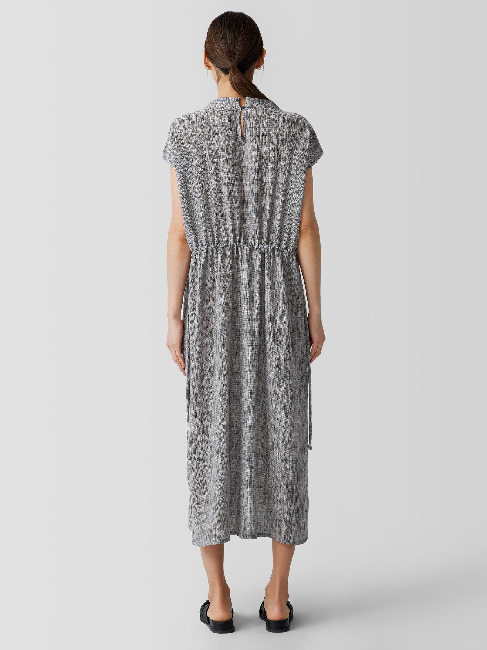 Woven Pliss&eacute; Funnel Neck Dress