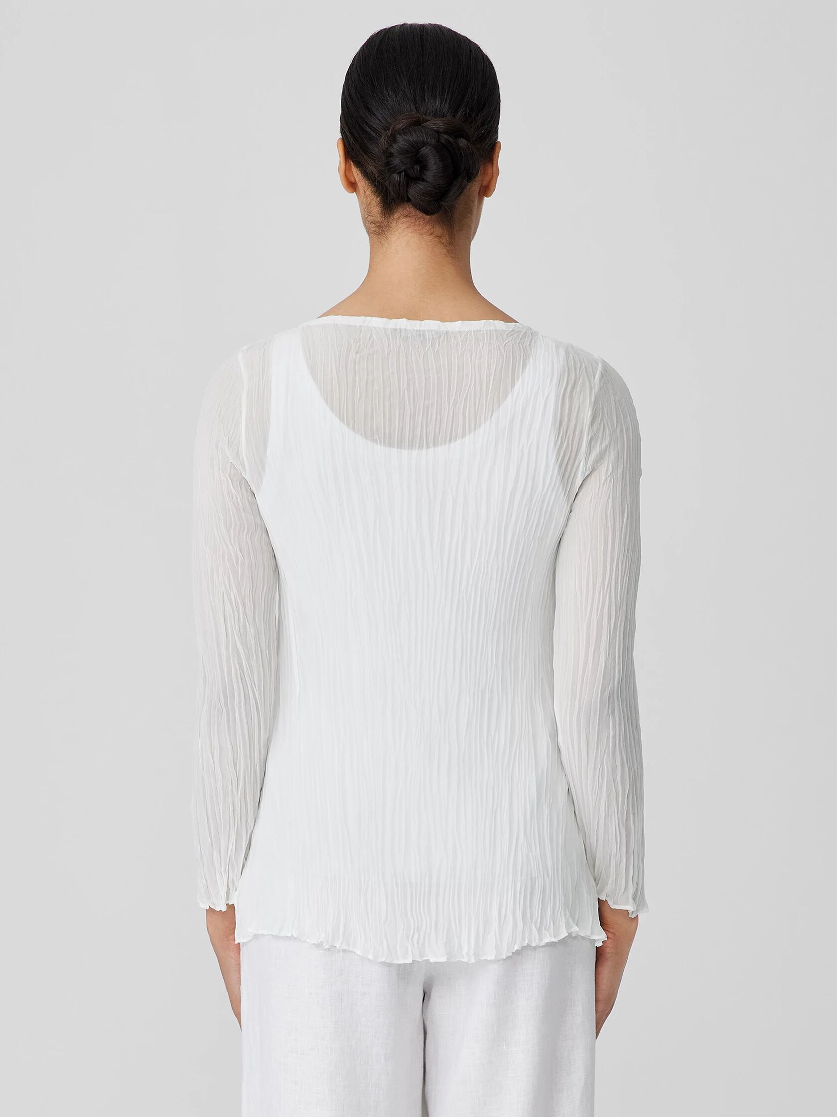 Crinkled Sheer Silk Georgette Bateau Neck Long Top