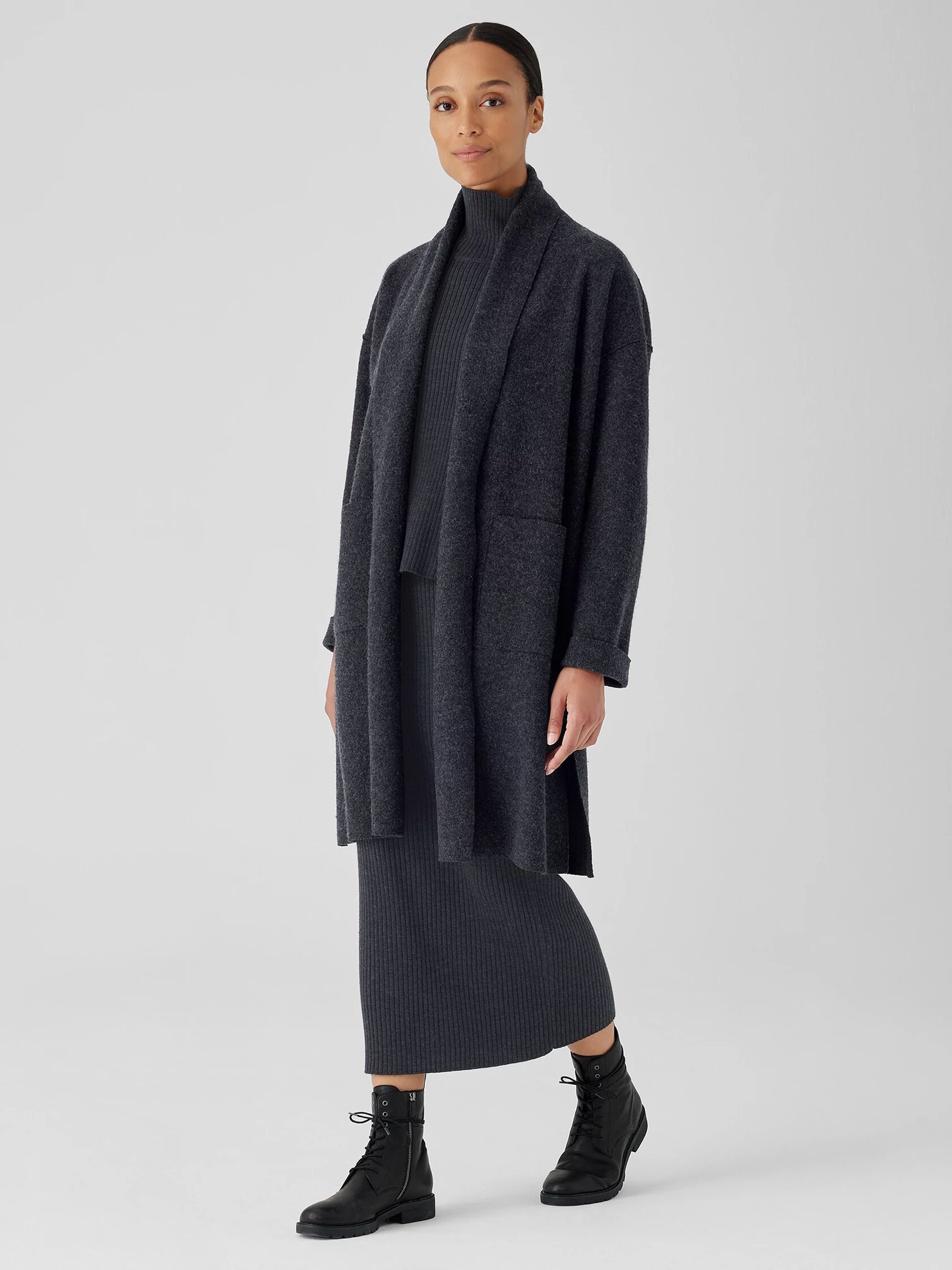 Lightweight Boiled&nbsp;Wool High Collar Coat in Regenerative Wool