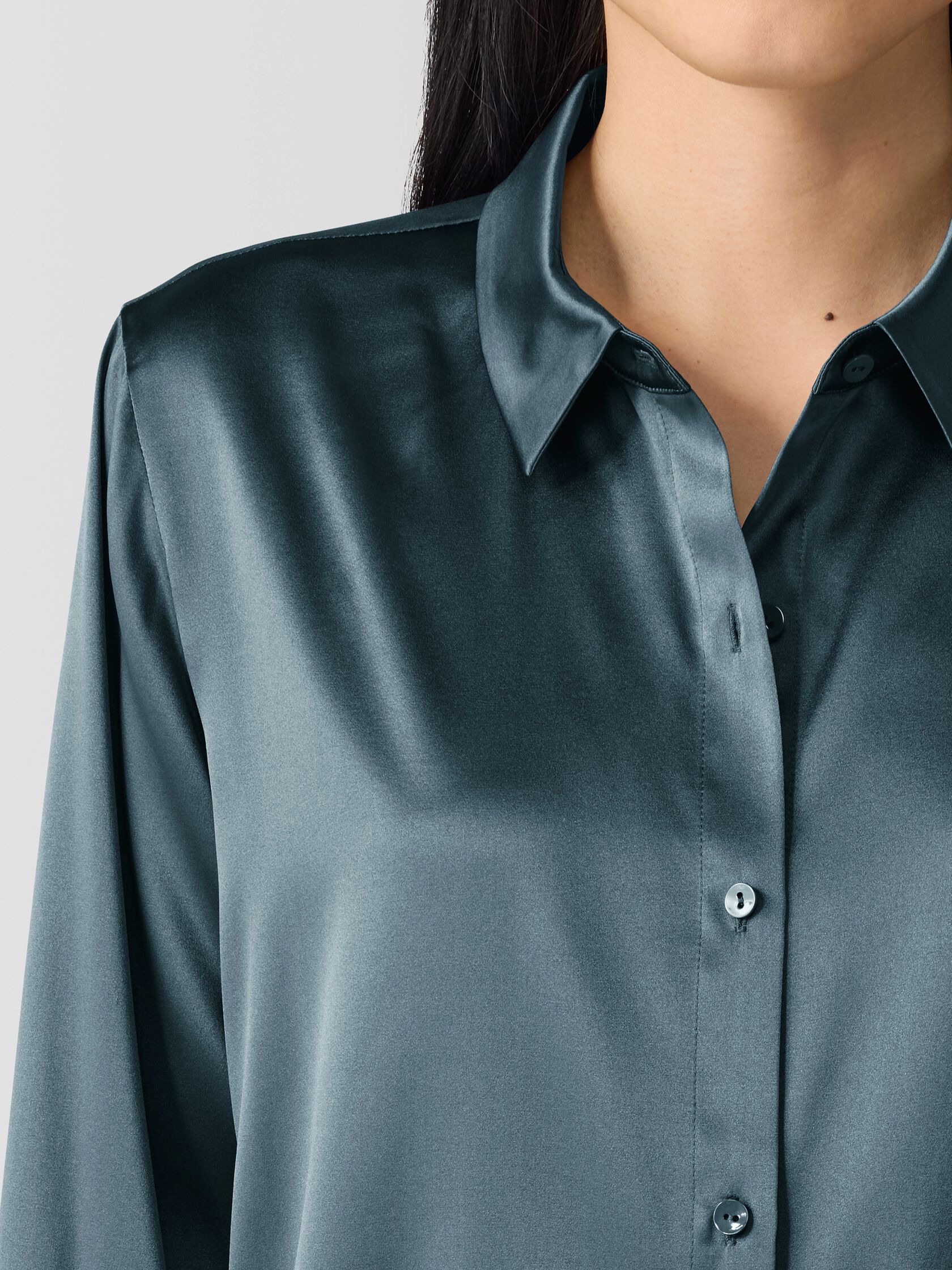 Stretch Silk Charmeuse&nbsp;Classic Collar Shirt