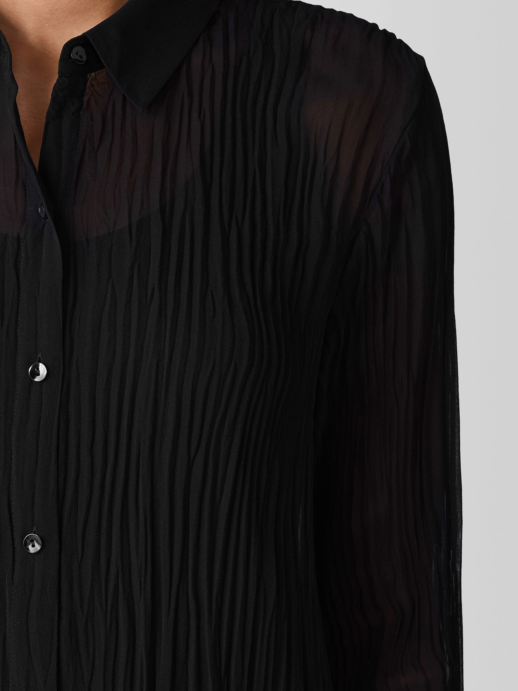 Crinkled Sheer Silk Georgette Classic Collar Shirt