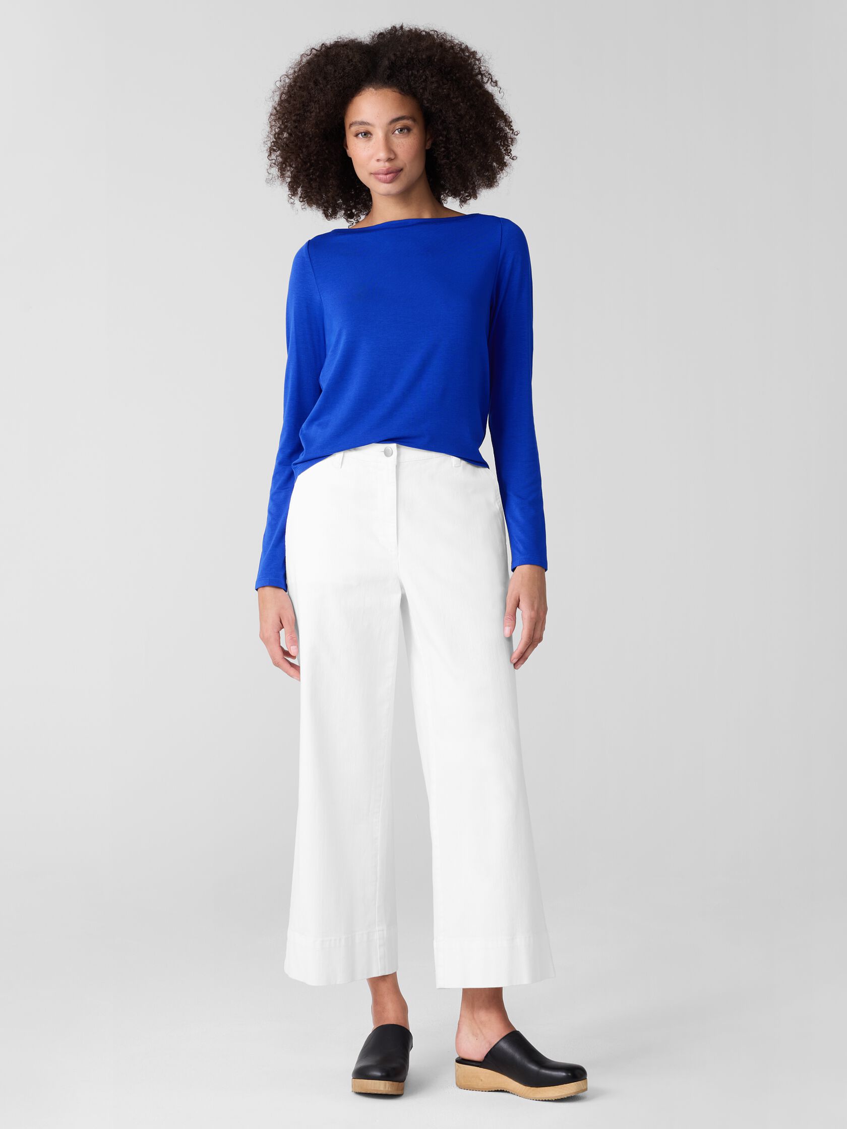 Fine Stretch Jersey Knit Bateau Neck Top