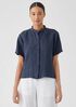 Washed Organic Linen D&eacute;lav&eacute; Band Collar Shirt