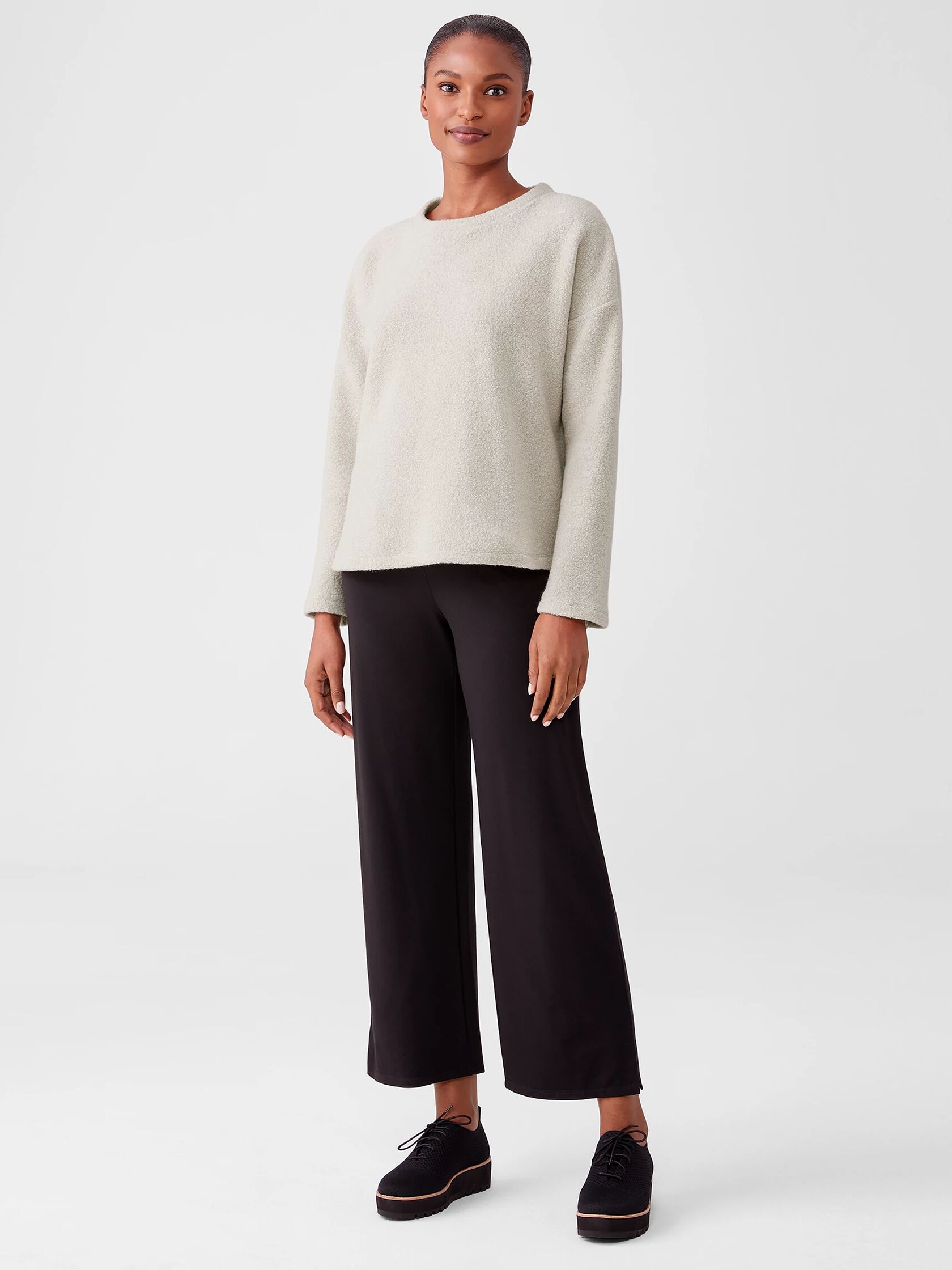 Boucle Wool Knit Crew Neck Box-Top
