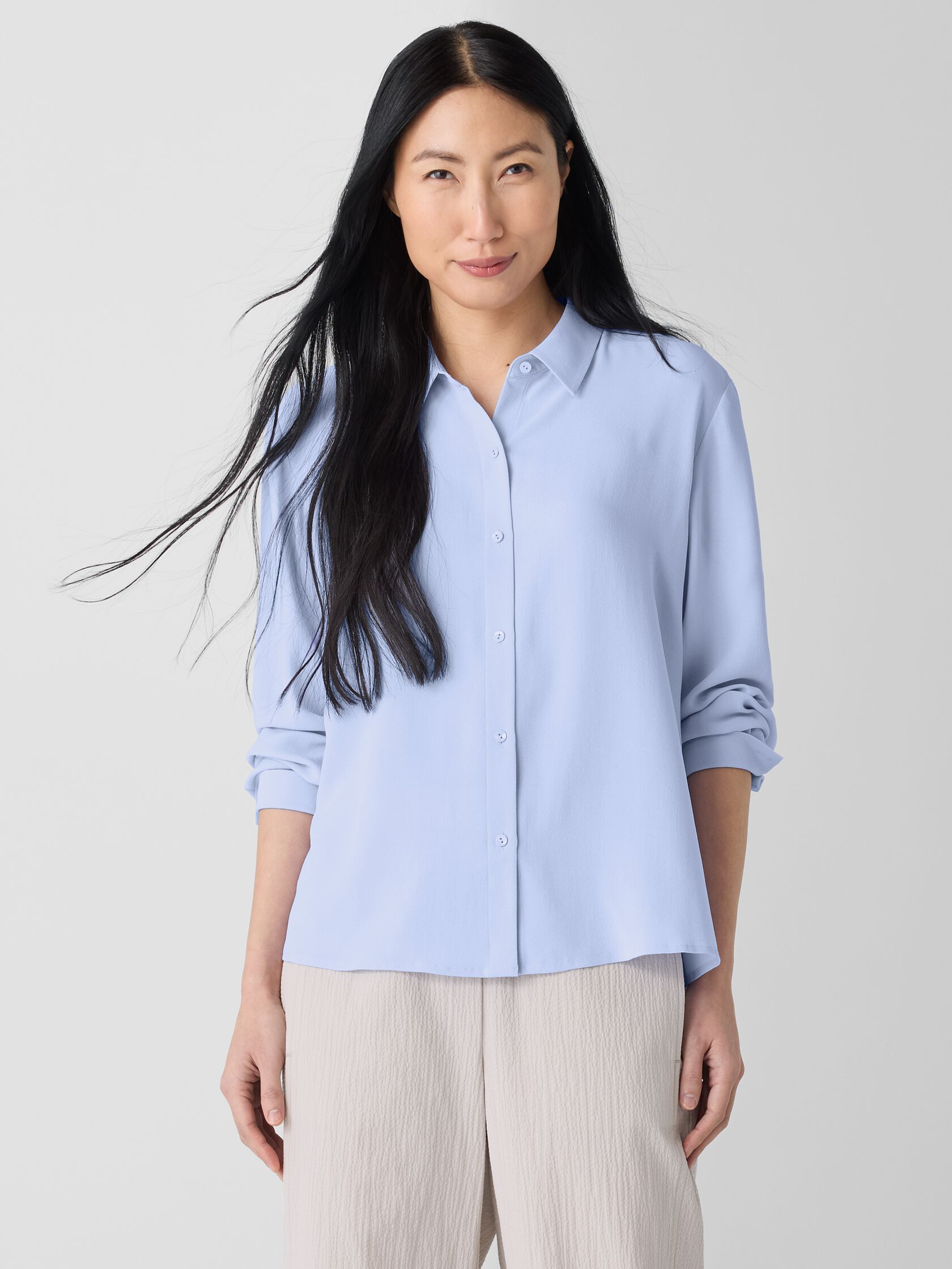 Silk Georgette Crepe Classic Collar Shirt