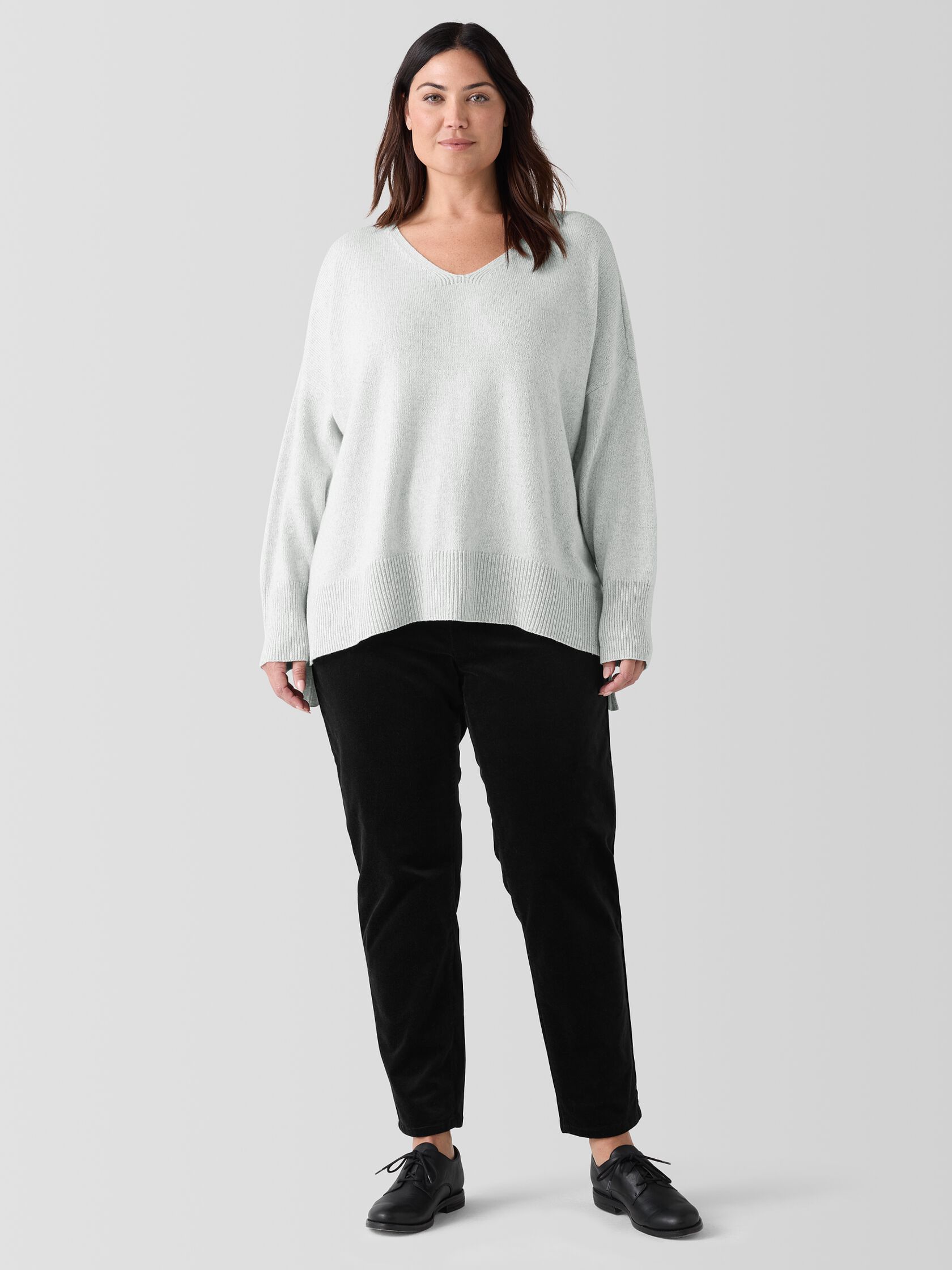 Cotton and Recycled Cashmere V-Neck Top