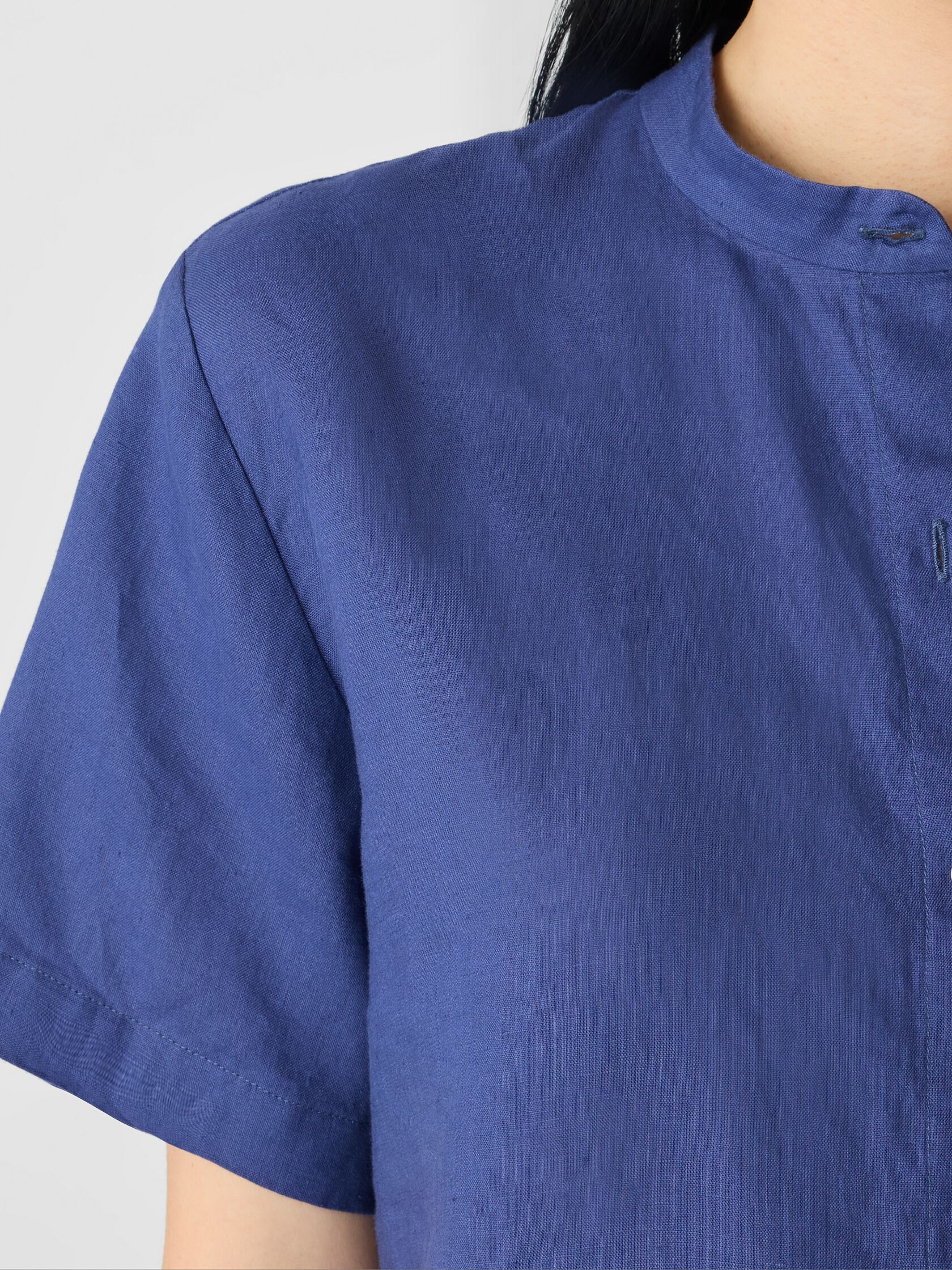 Organic Handkerchief Linen&nbsp;Band Collar Shirt