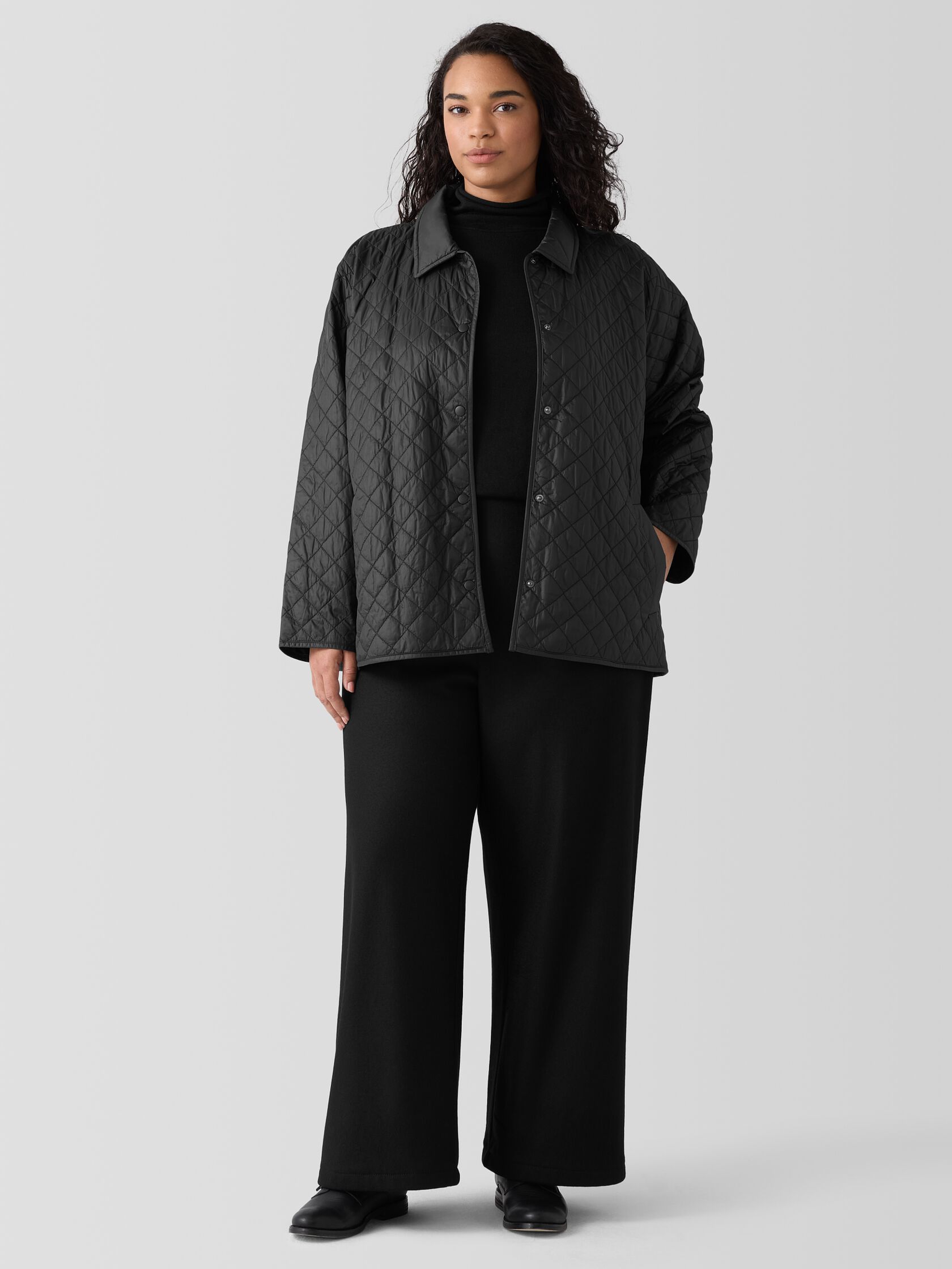 Eggshell Recycled Nylon Classic Collar Coat