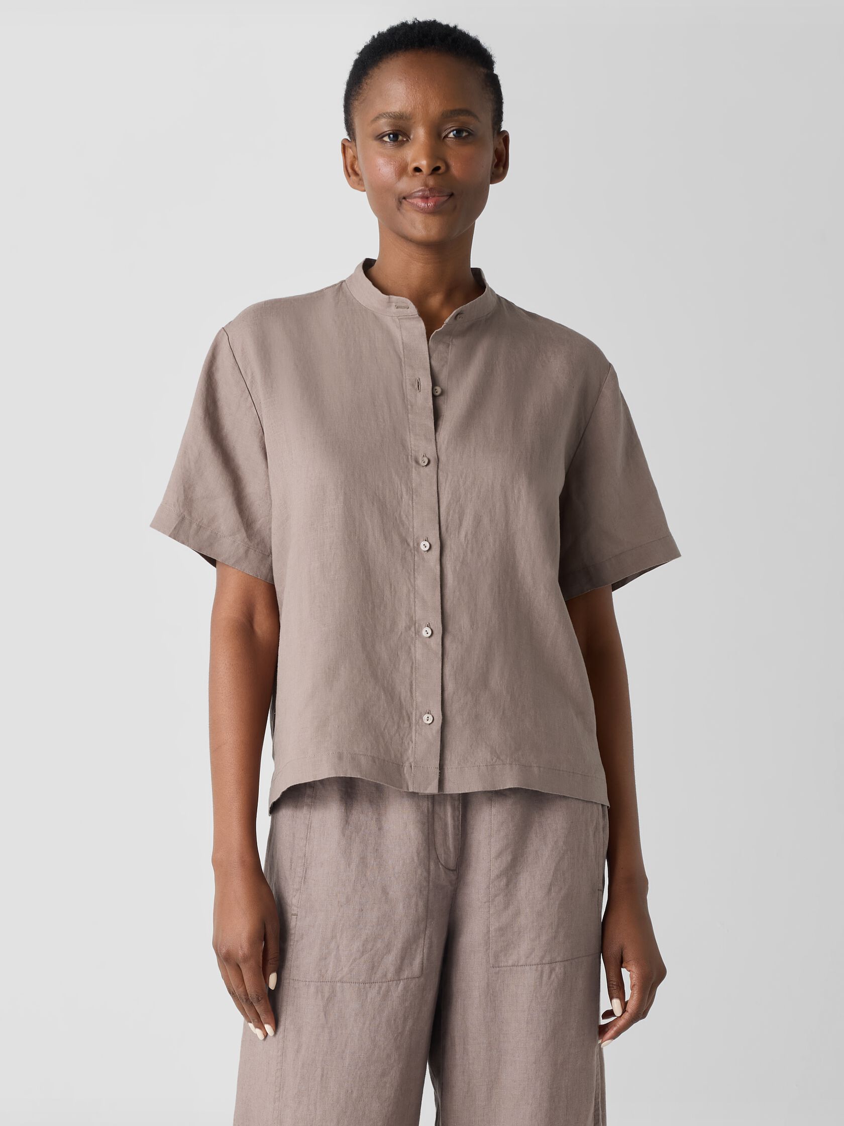 Organic Handkerchief Linen&nbsp;Band Collar Shirt