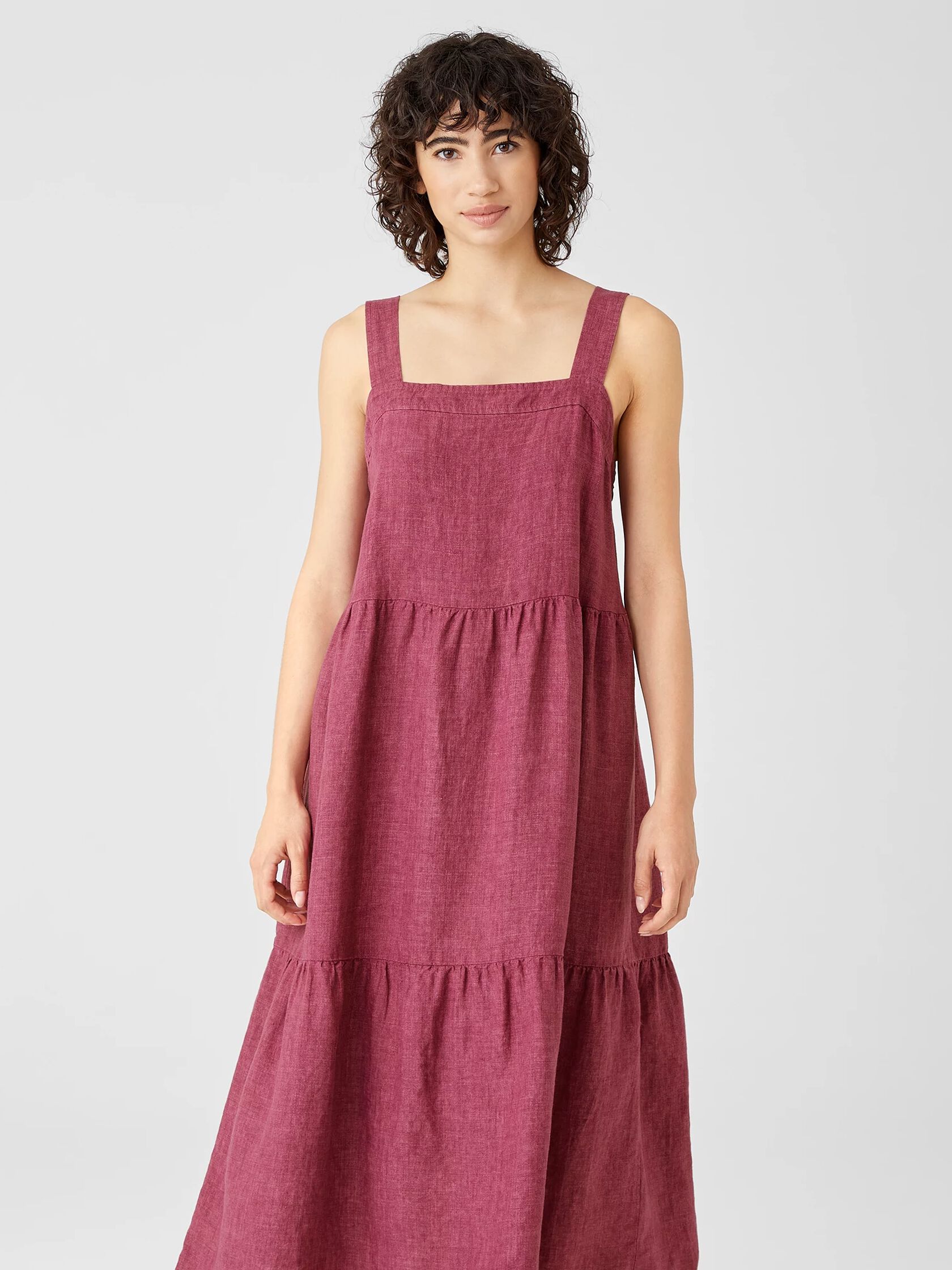 Washed Organic Linen Delave Tiered Dress