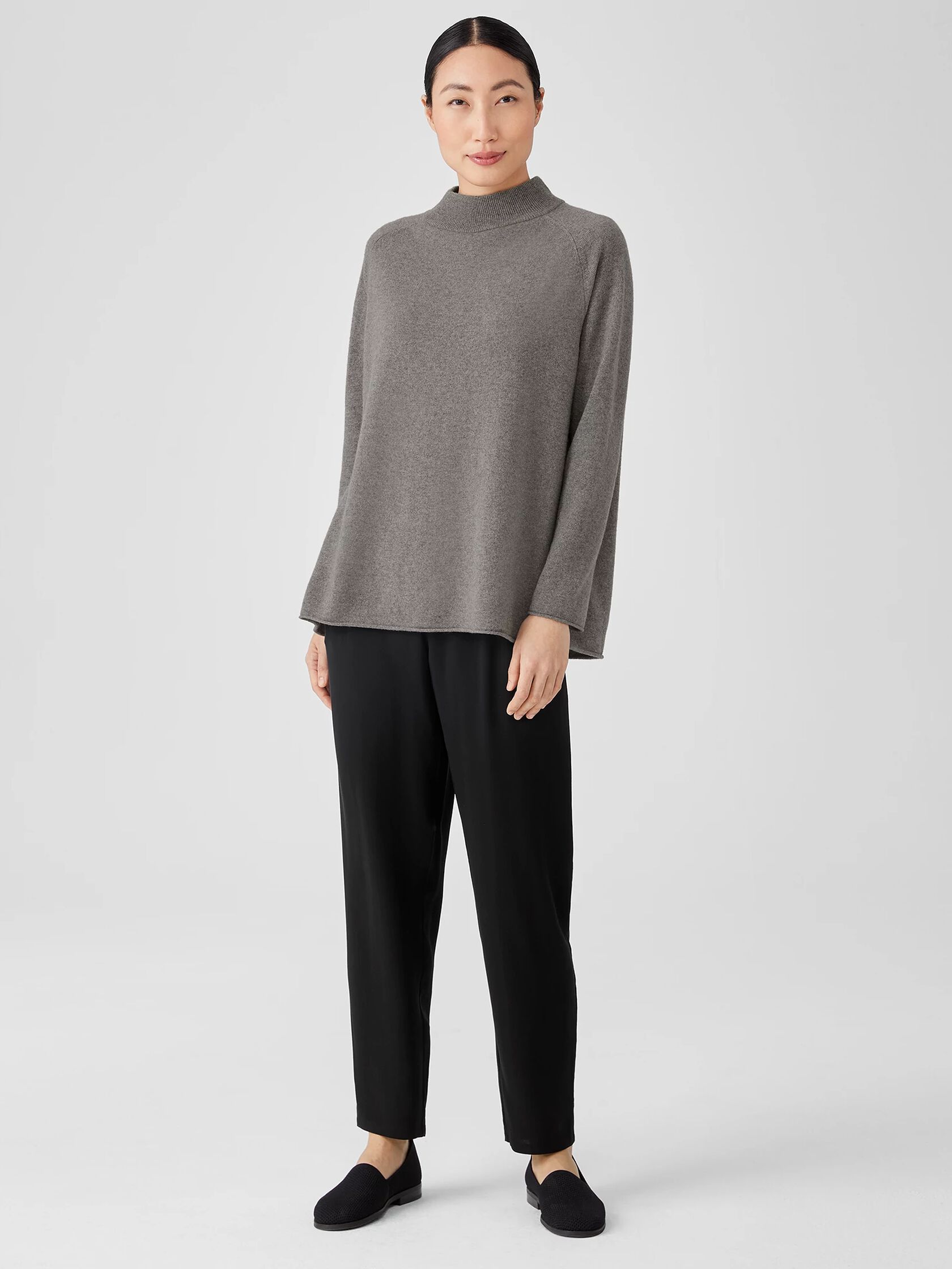 Recycled Cashmere Wool Mock Neck Box-Top