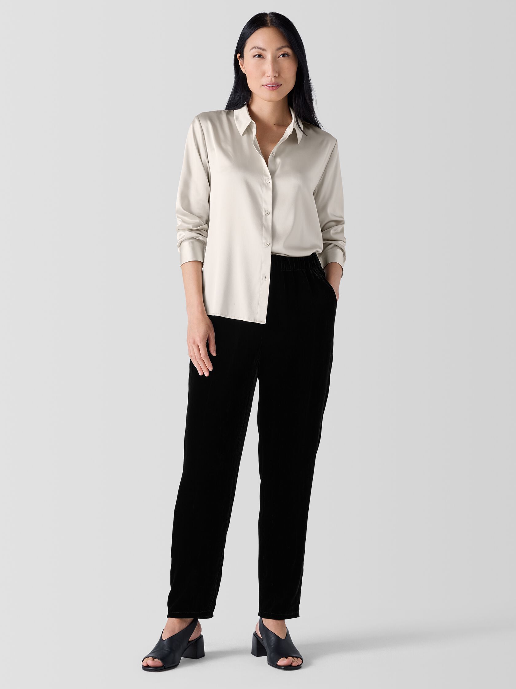 Stretch Silk Charmeuse&nbsp;Classic Collar Shirt