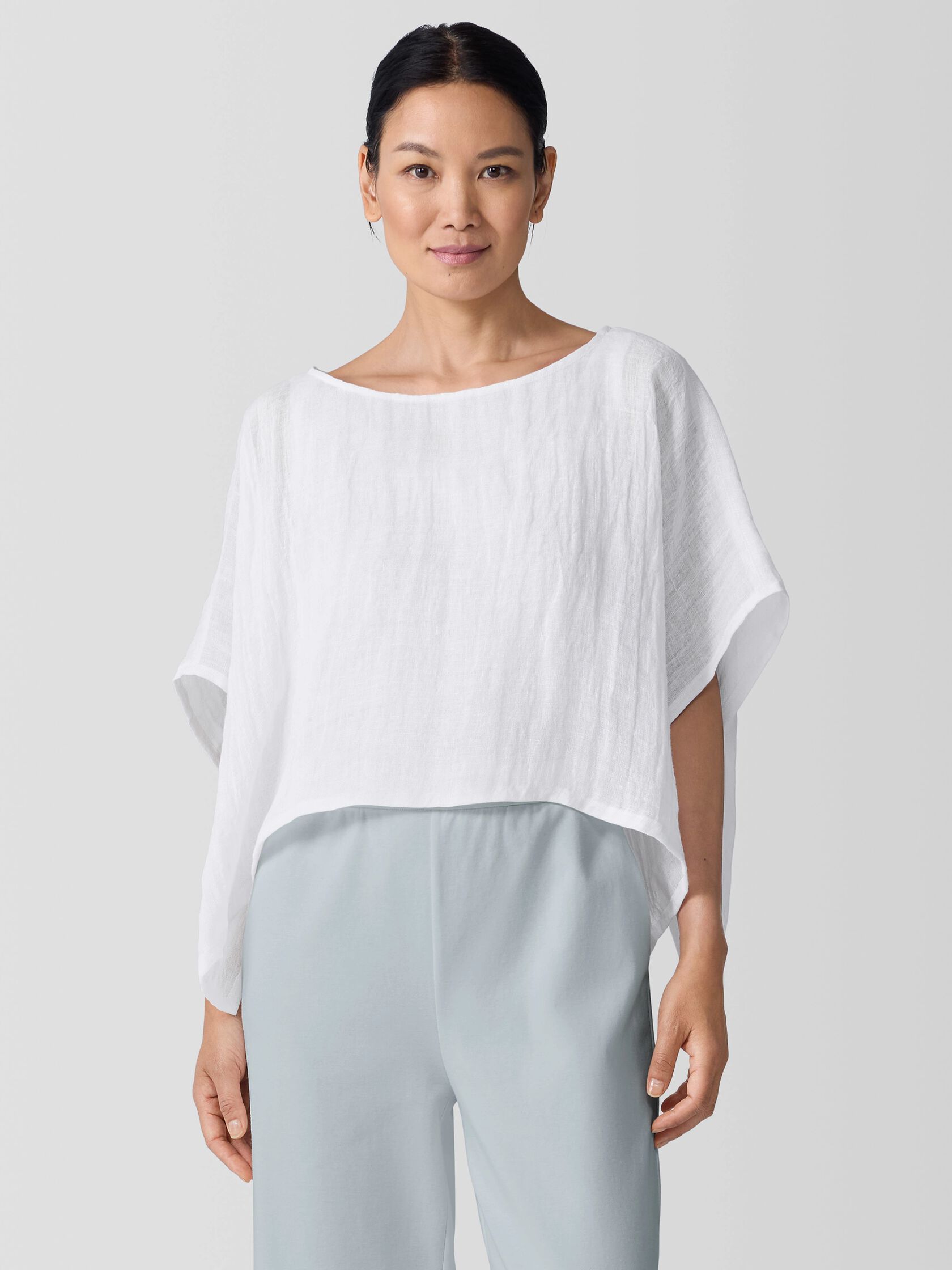 Organic Linen Gauze Bateau Neck Poncho