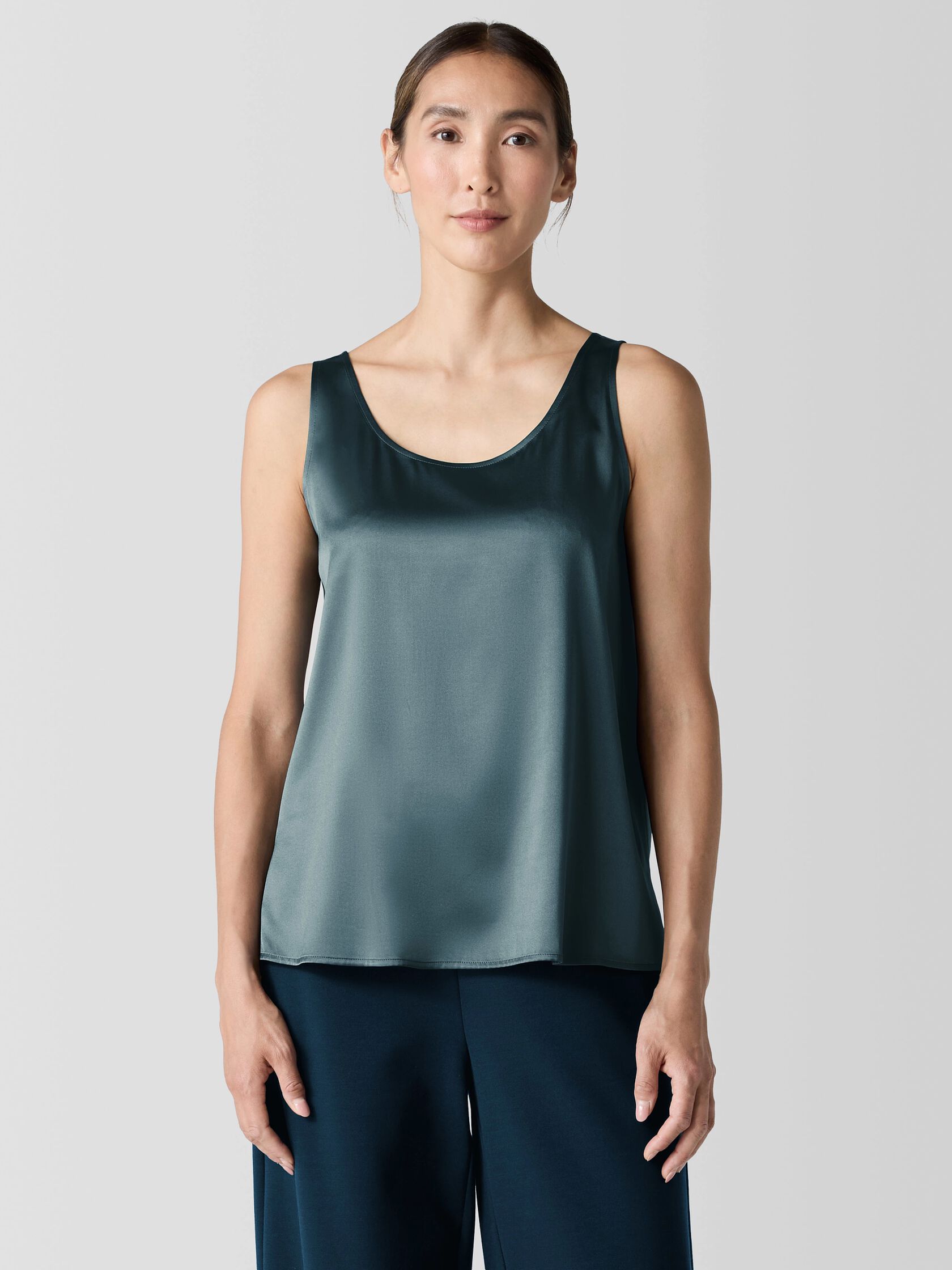 Stretch Silk Charmeuse Scoop Neck Tank