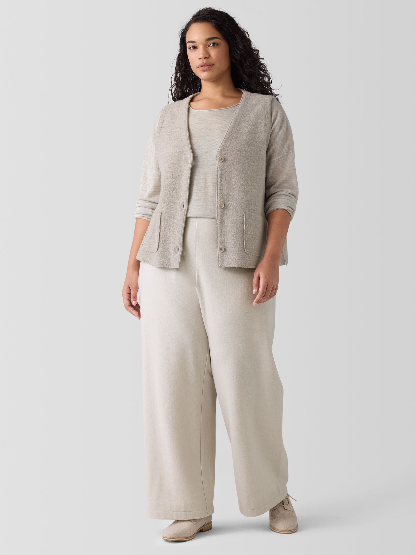 Felted Wool Jersey&nbsp;Wide-Leg Long Pant in Regenerative Wool
