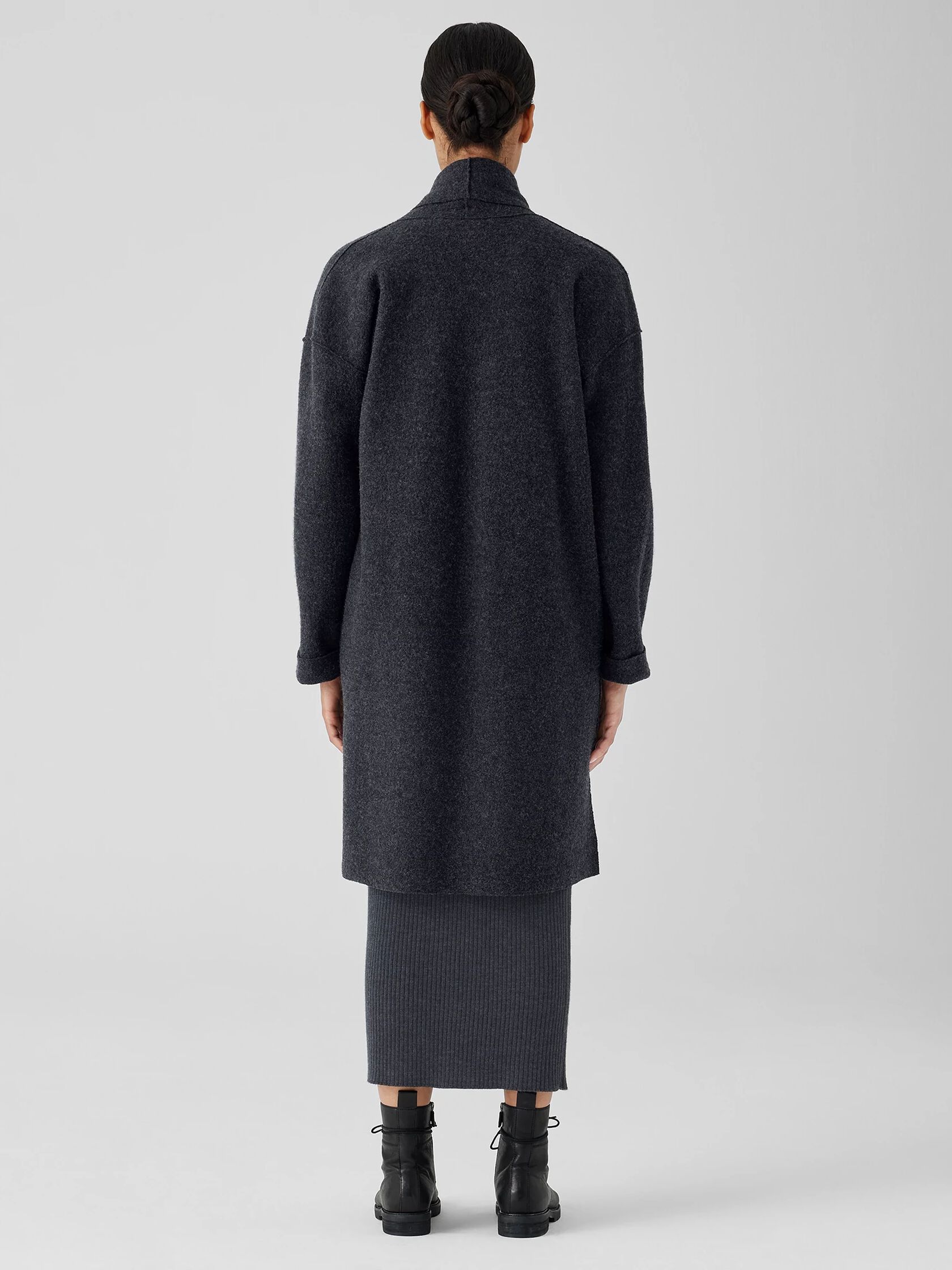 Lightweight Boiled&nbsp;Wool High Collar Coat in Regenerative Wool