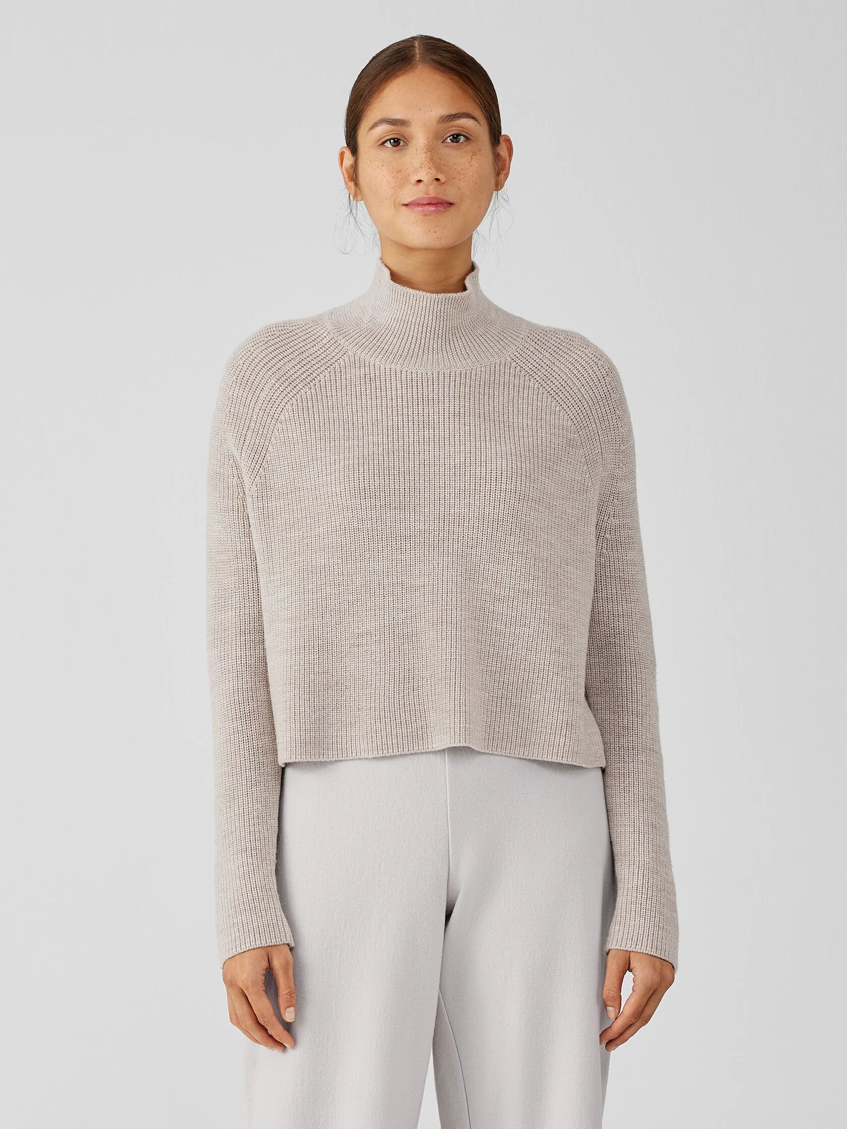 Merino Cropped Turtleneck Top in Regenerative Wool