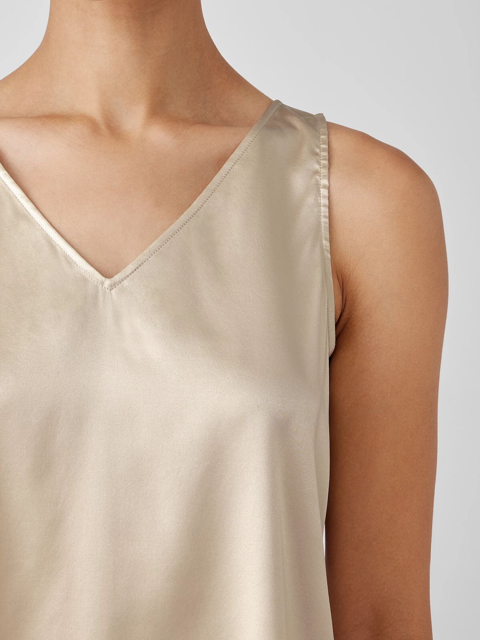 Stretch Silk Charmeuse V-Neck Tank