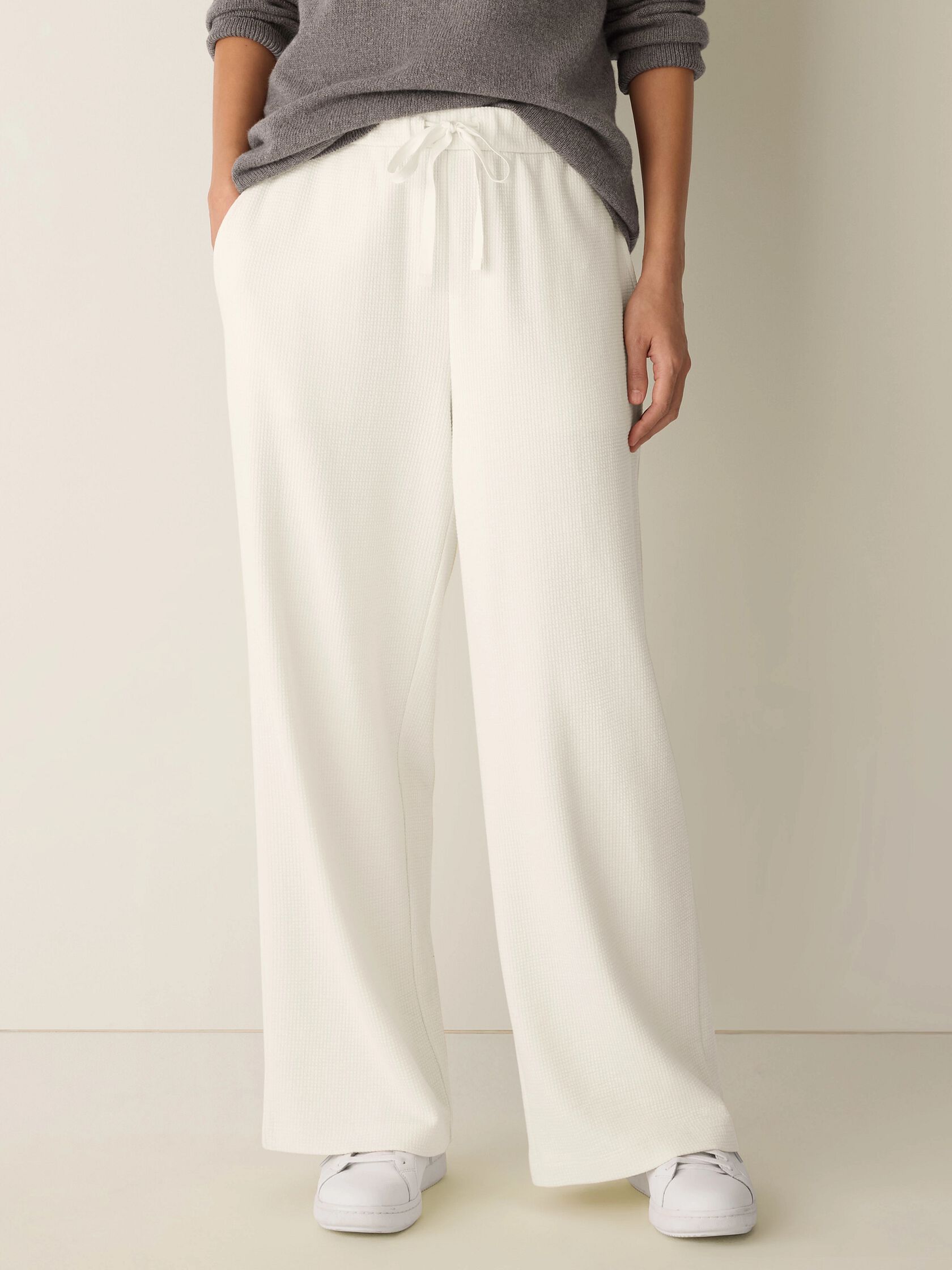 Waffle Cotton Blend Doubleknit Wide-Leg Pant