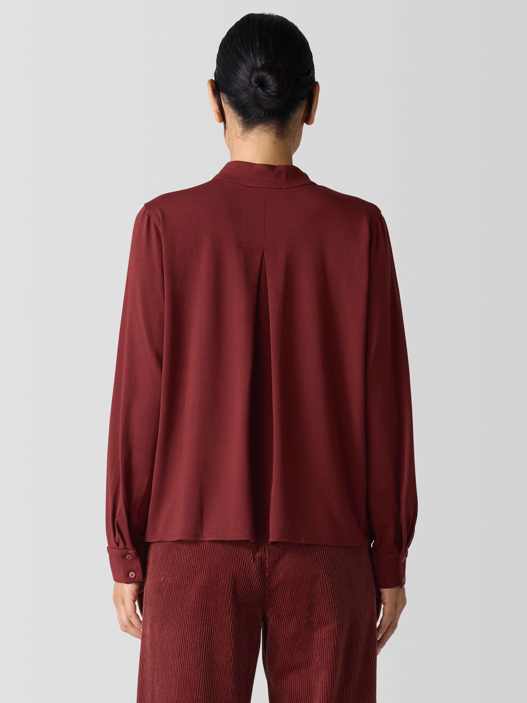 Stretch Jersey Knit Band Collar Top