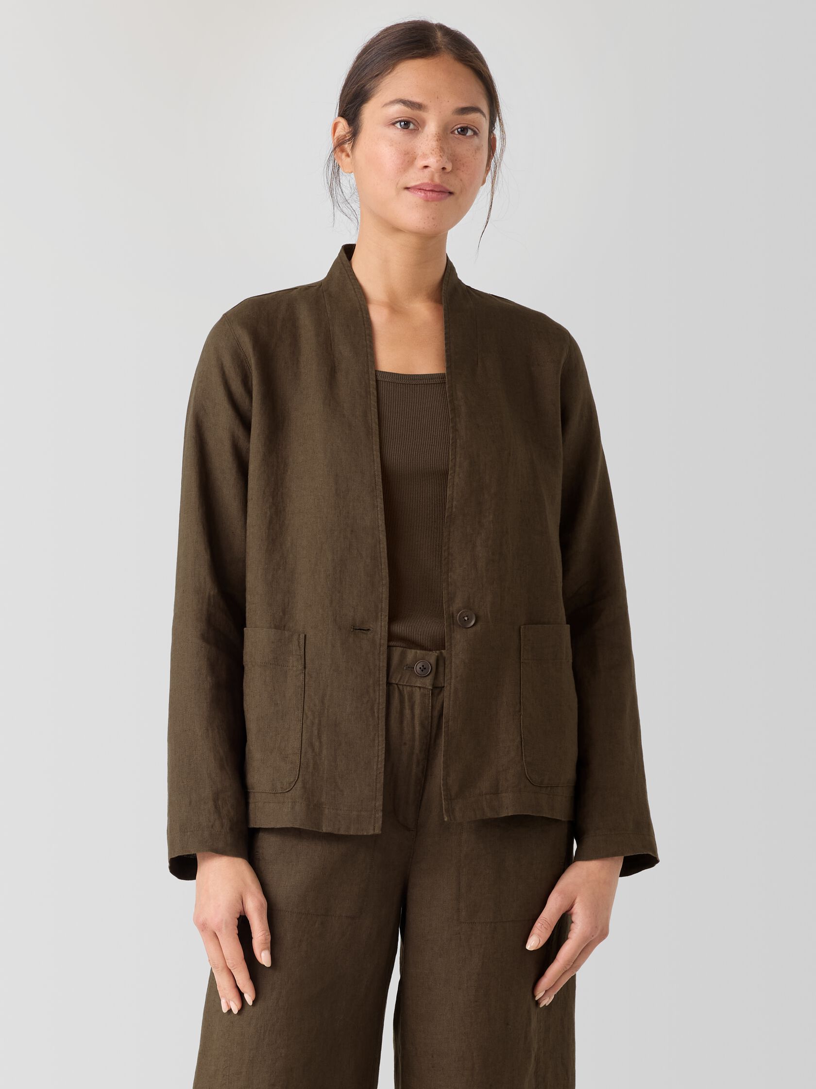 Organic Linen High Collar Jacket