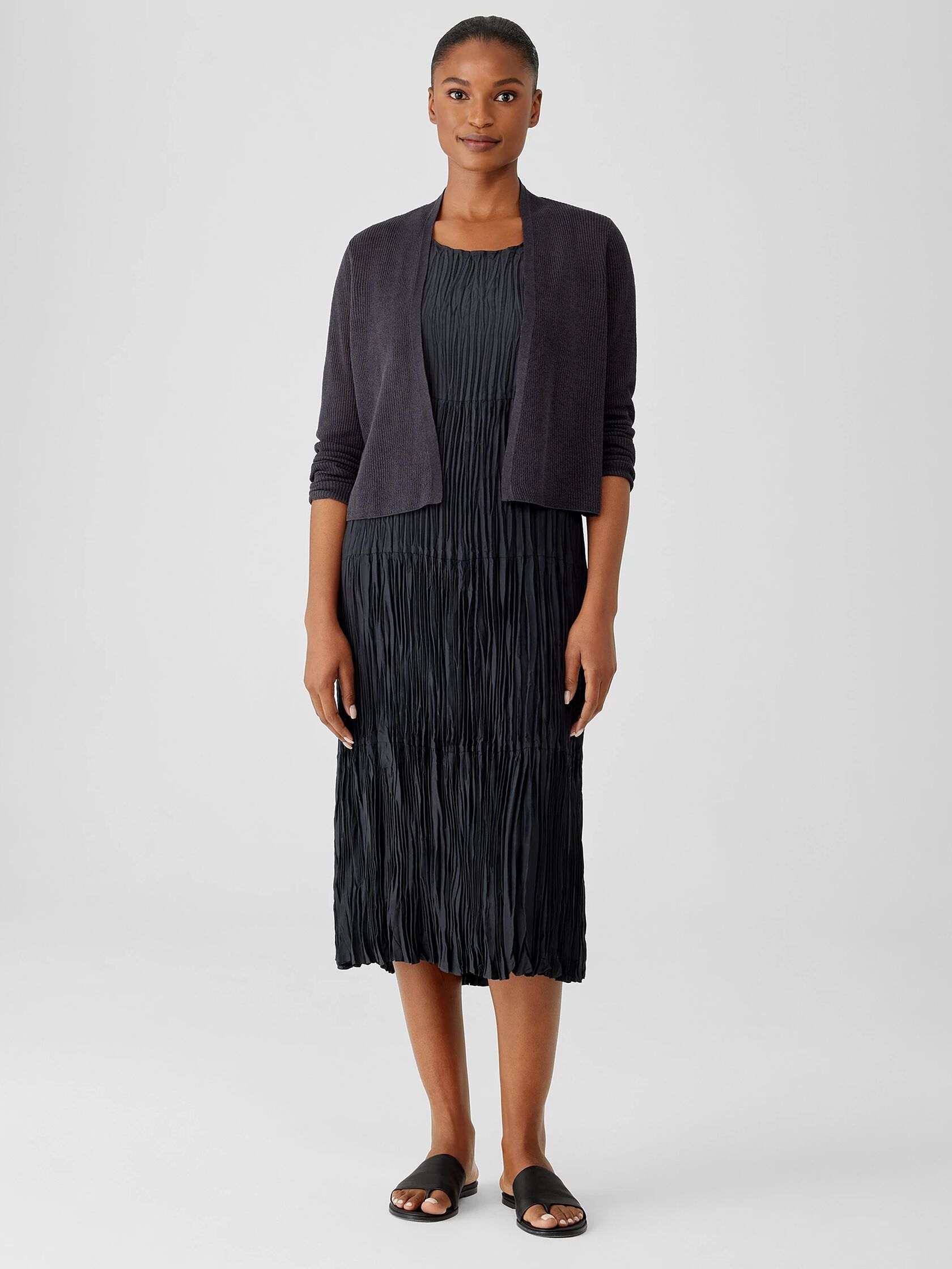 Organic Linen Cotton Tuck Cropped Cardigan