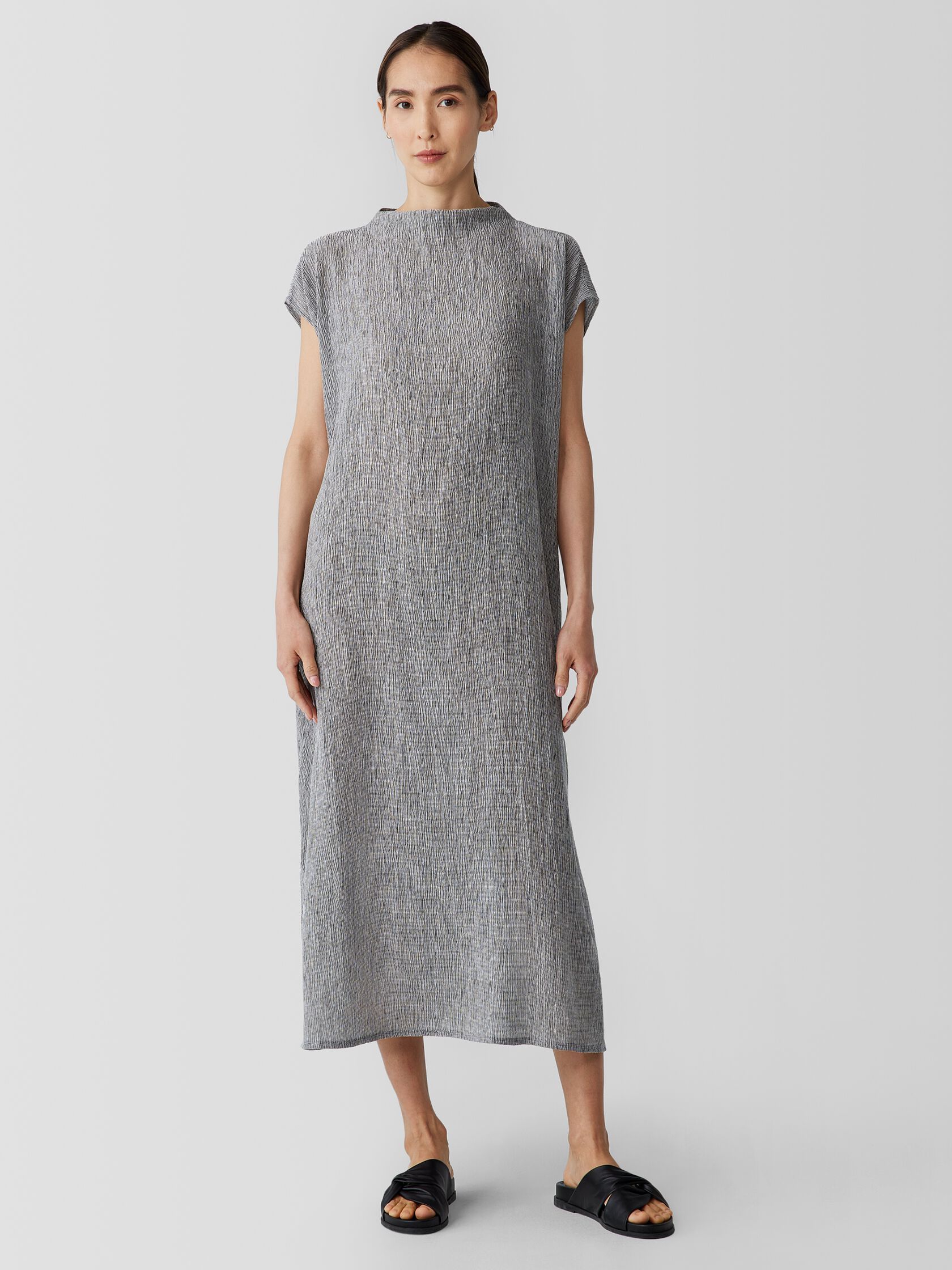 Woven Pliss&eacute; Funnel Neck Dress