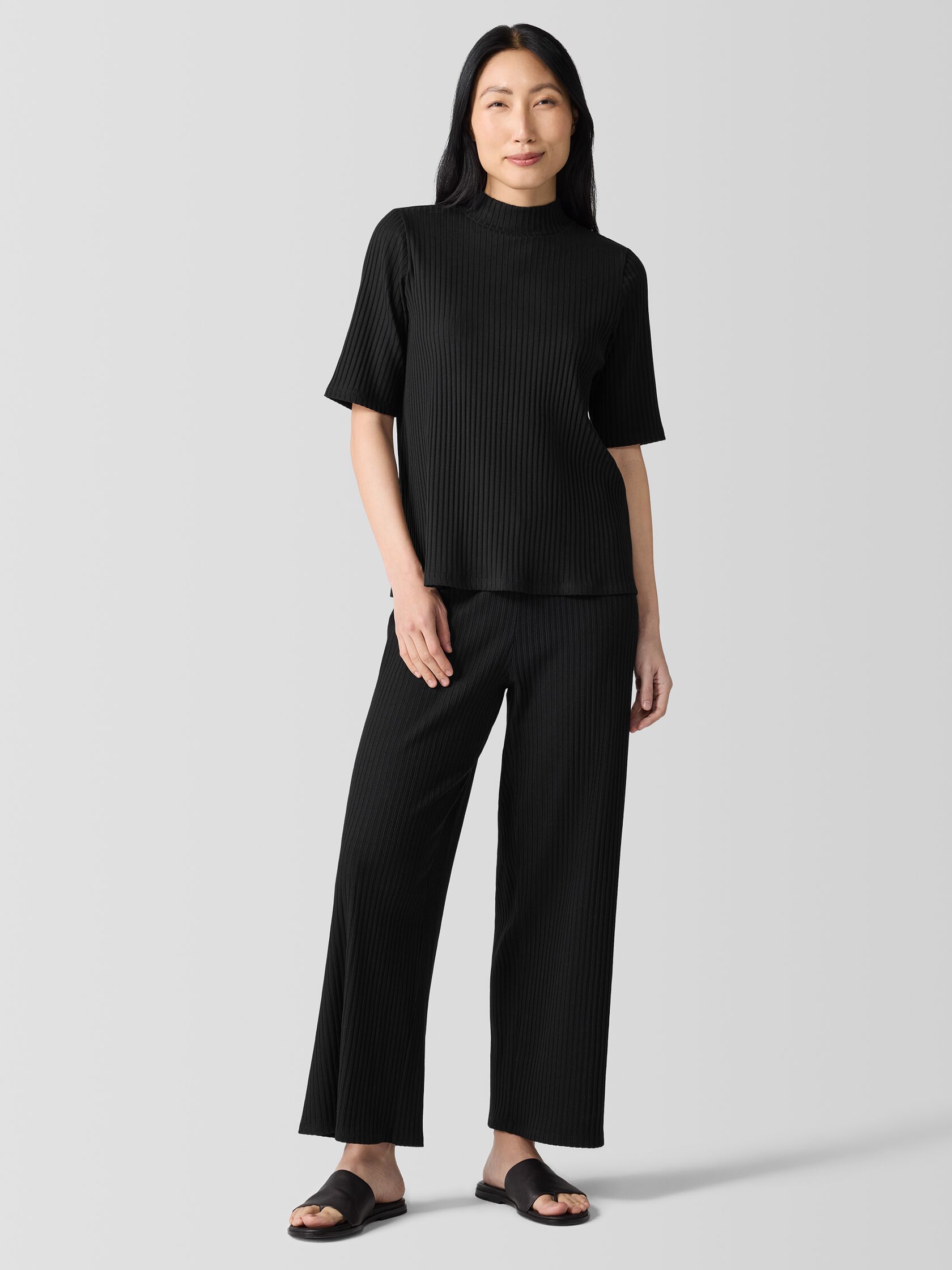 Textured Stretch Rib Mock Neck Top