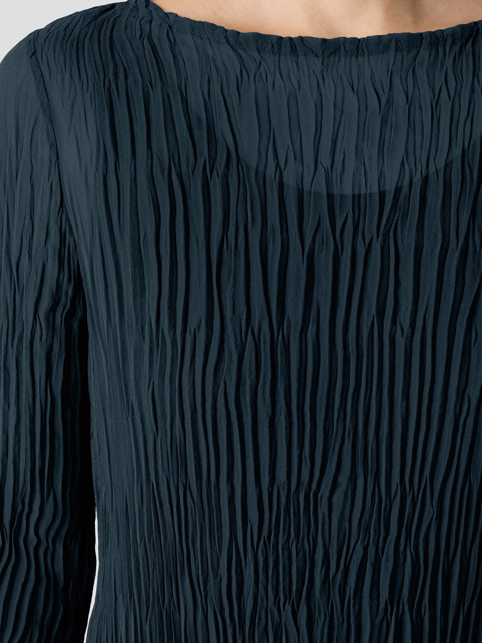 Crinkled Sheer Silk Georgette&nbsp;Bateau Neck Long Top