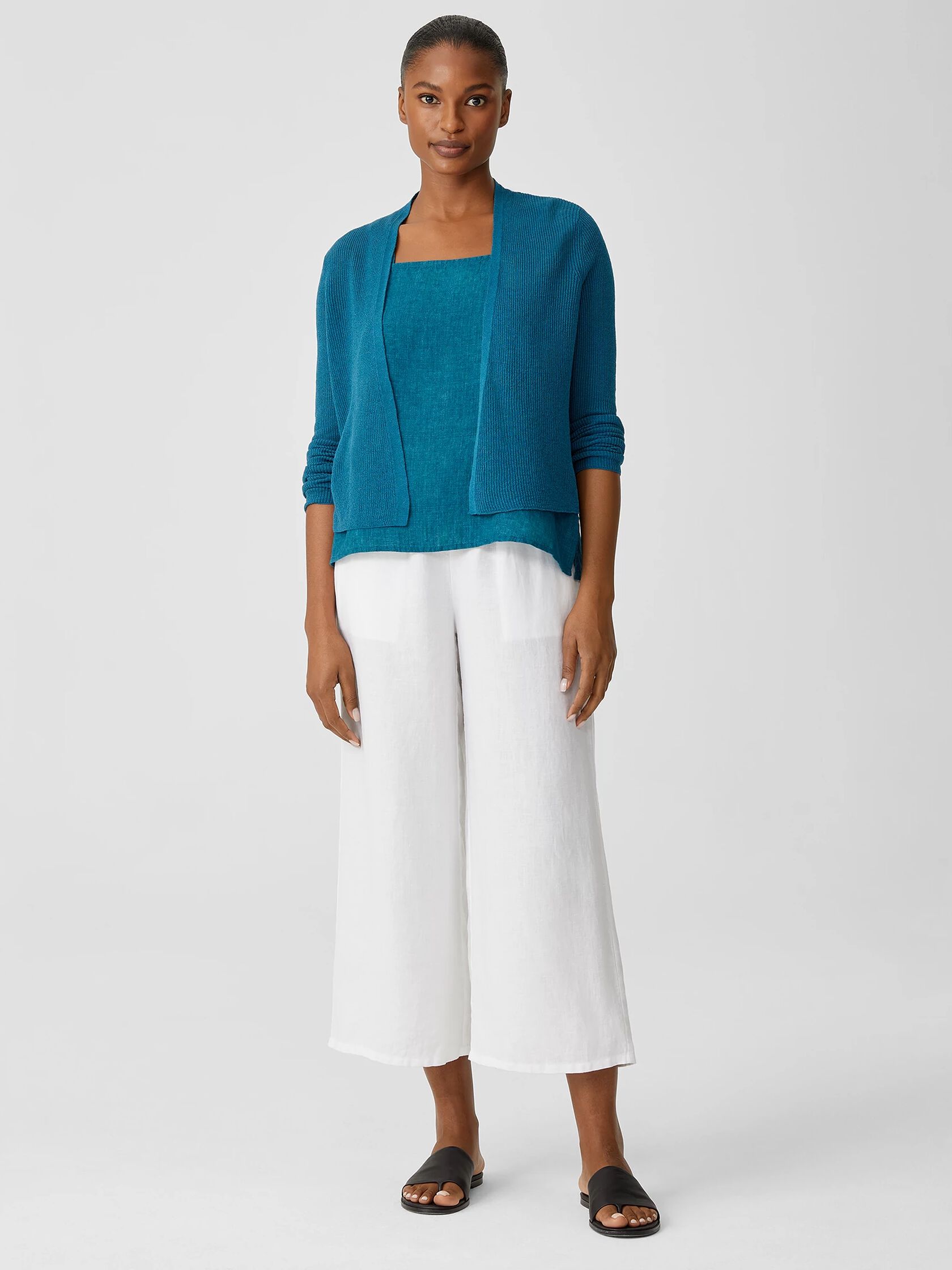 Organic Linen Cotton Tuck Cropped Cardigan