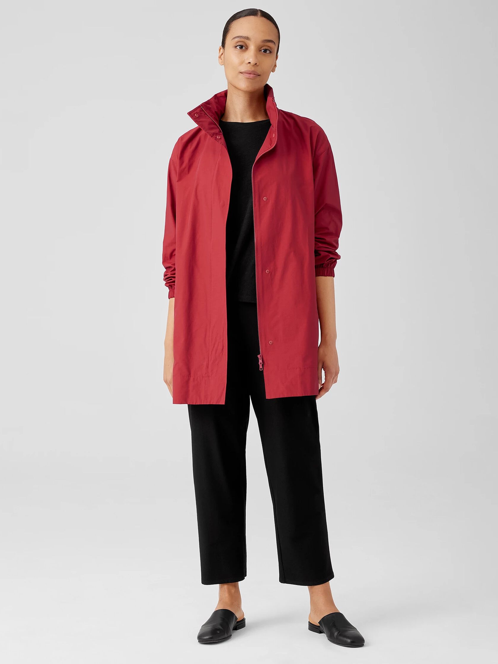 Light Cotton Nylon Stand Collar Long Coat