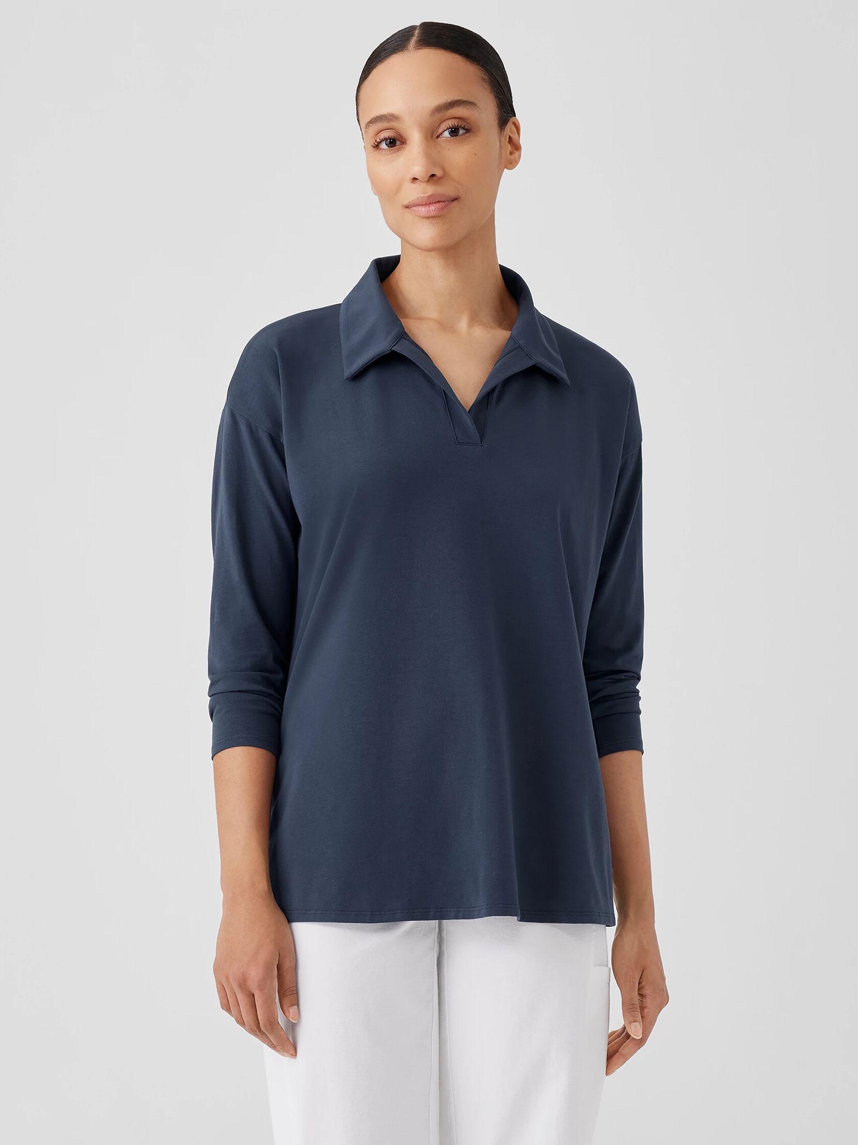 Pima Cotton Stretch Jersey Classic Collar&nbsp;Top