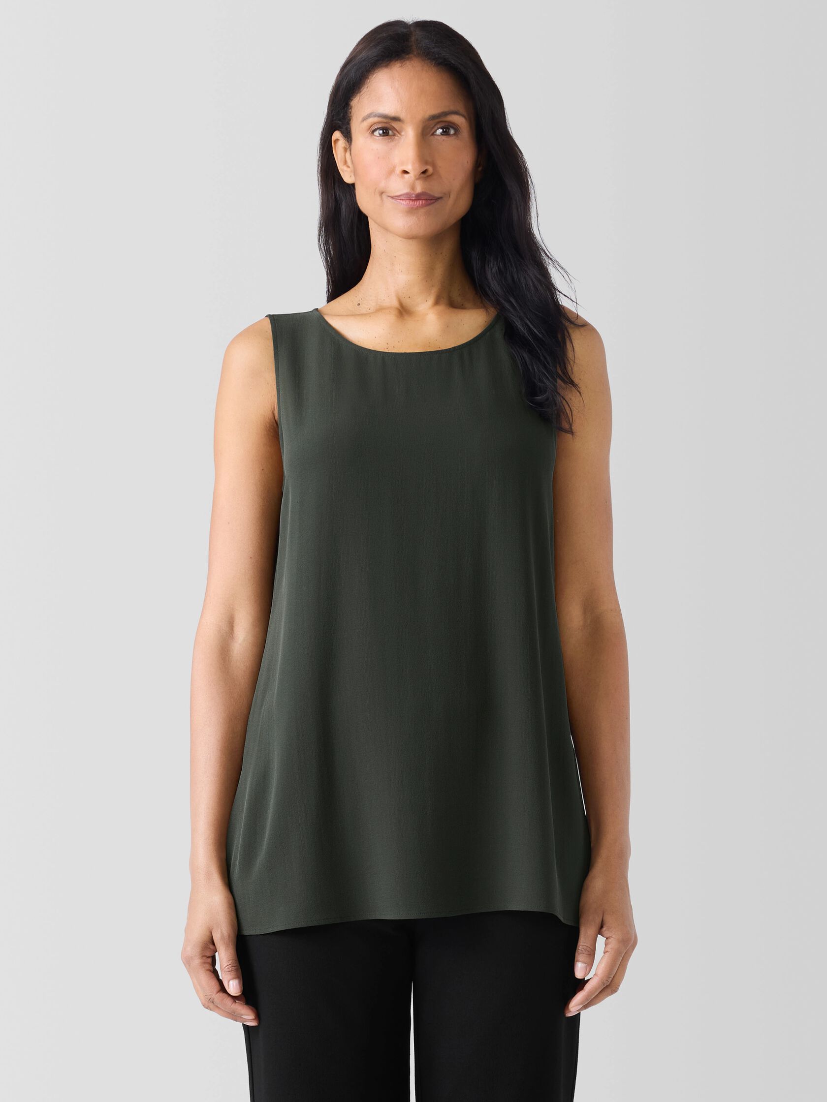 Silk Georgette Crepe&nbsp;Ballet Neck Long Tank