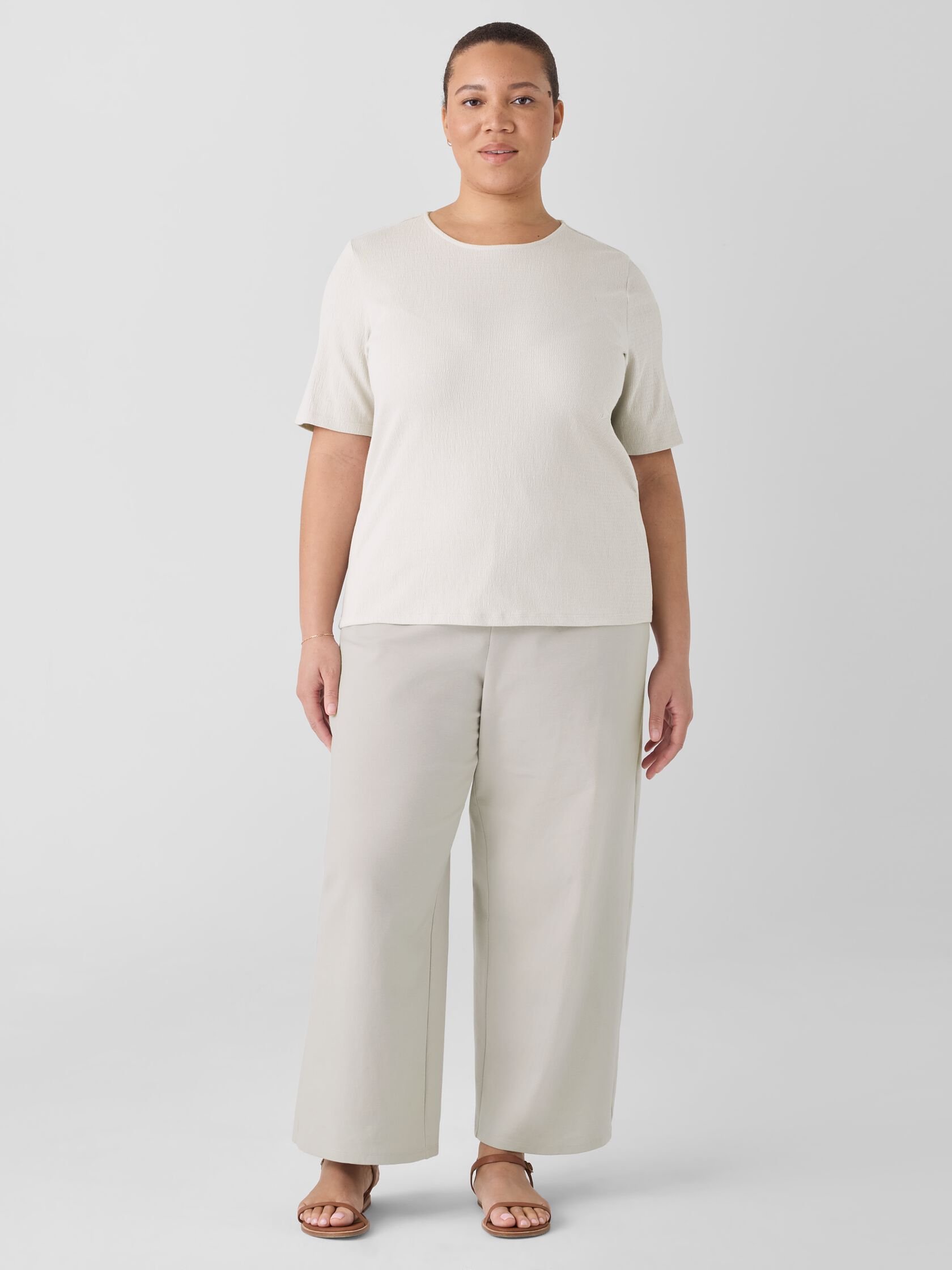 Crinkled Jersey Crew Neck Top