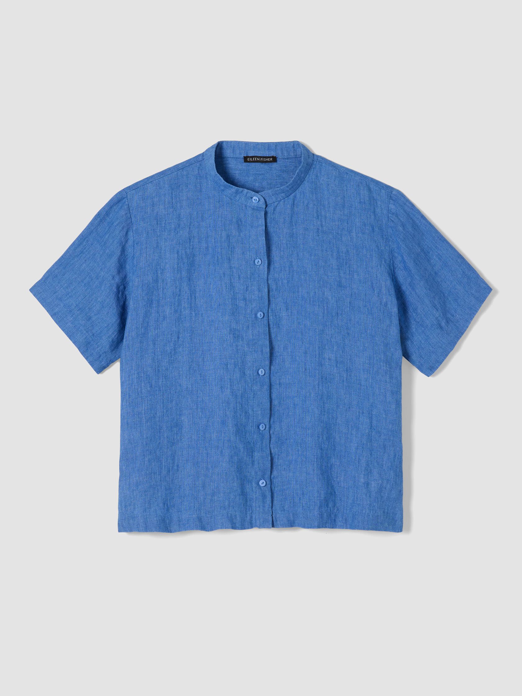 Washed Organic Linen D&eacute;lav&eacute; Band Collar Shirt