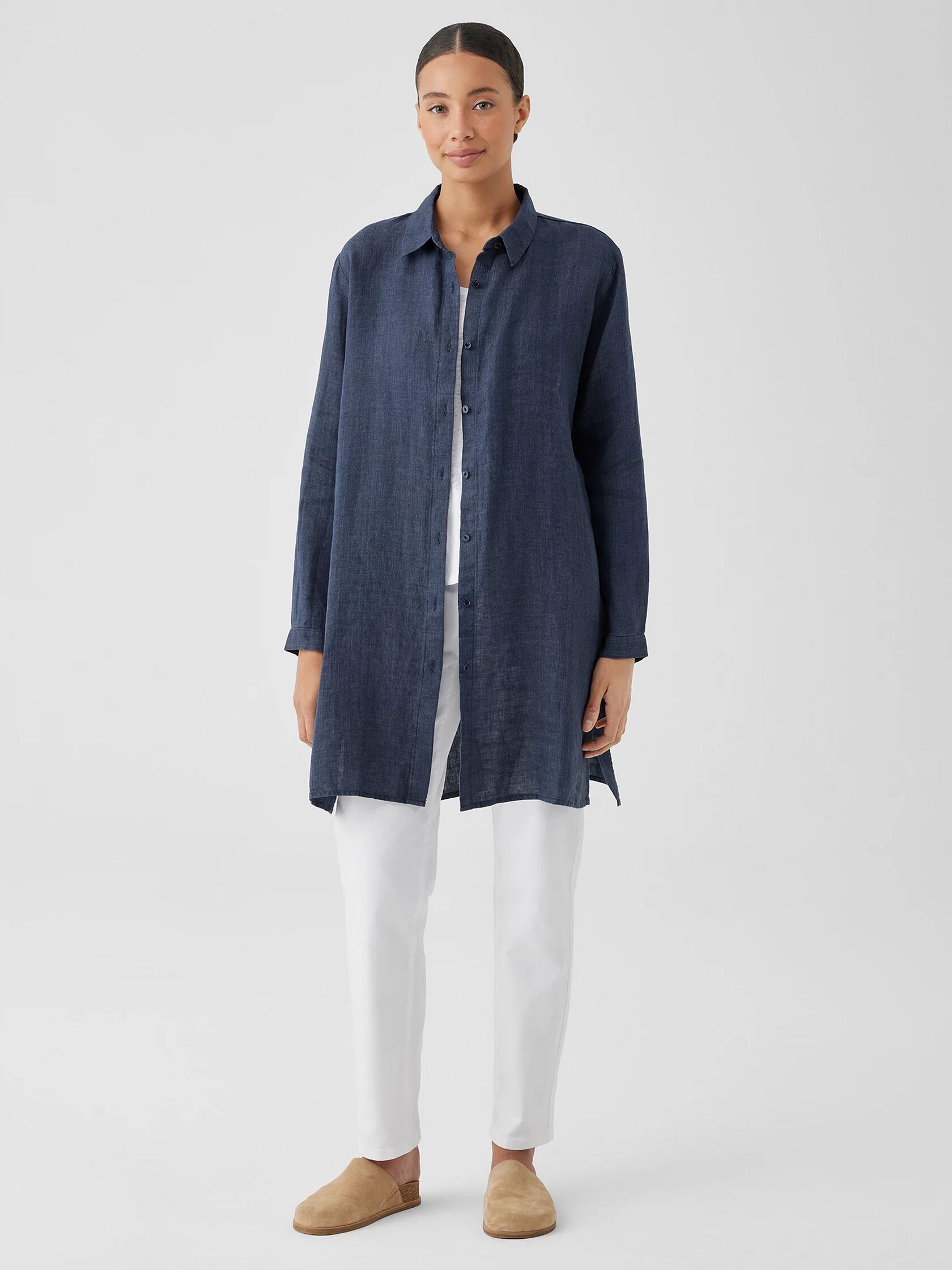 Washed Organic Linen D&eacute;lav&eacute; Long Shirt