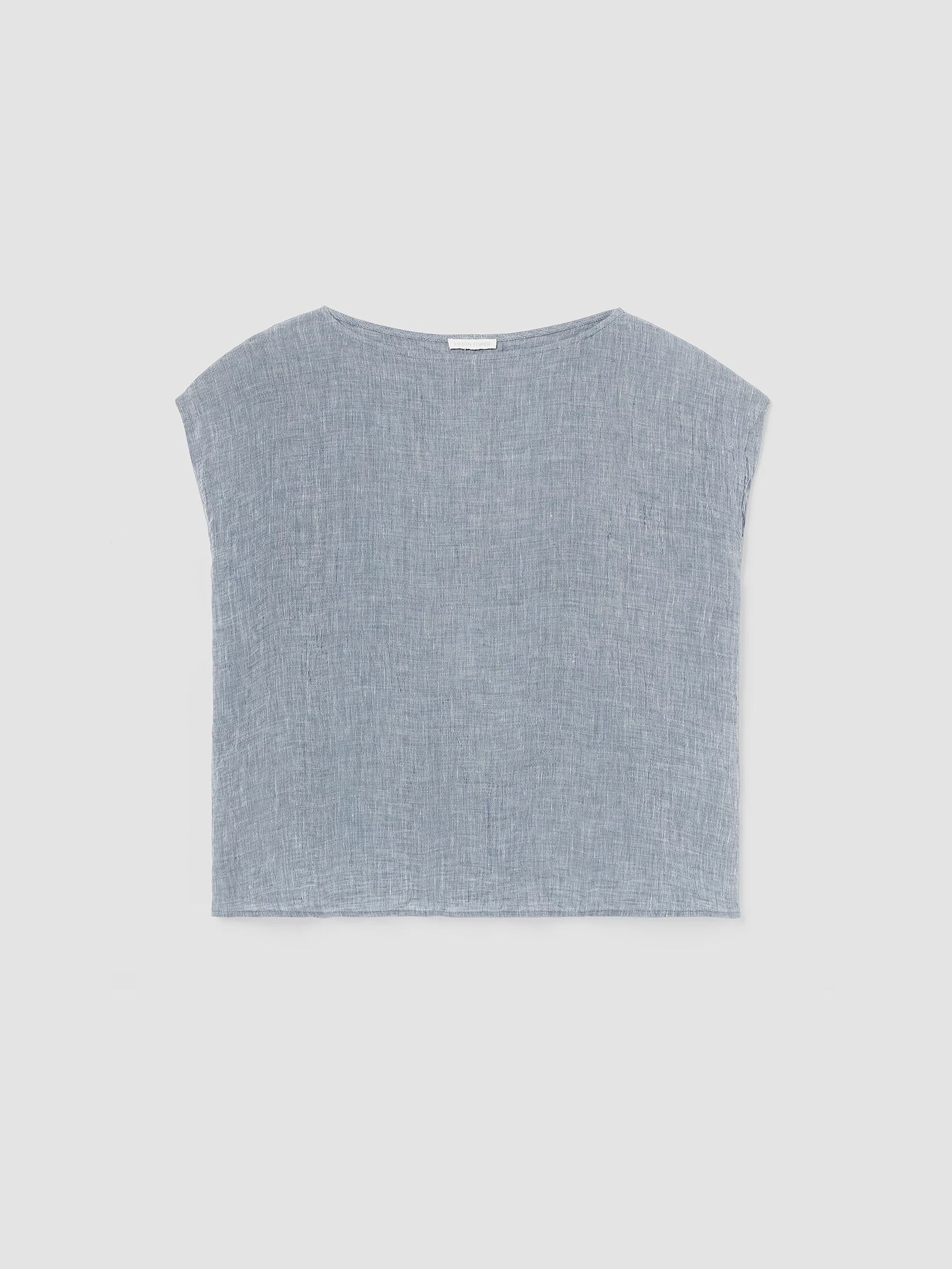 Striped Organic Linen Crinkle&nbsp;Shirred-Back Top