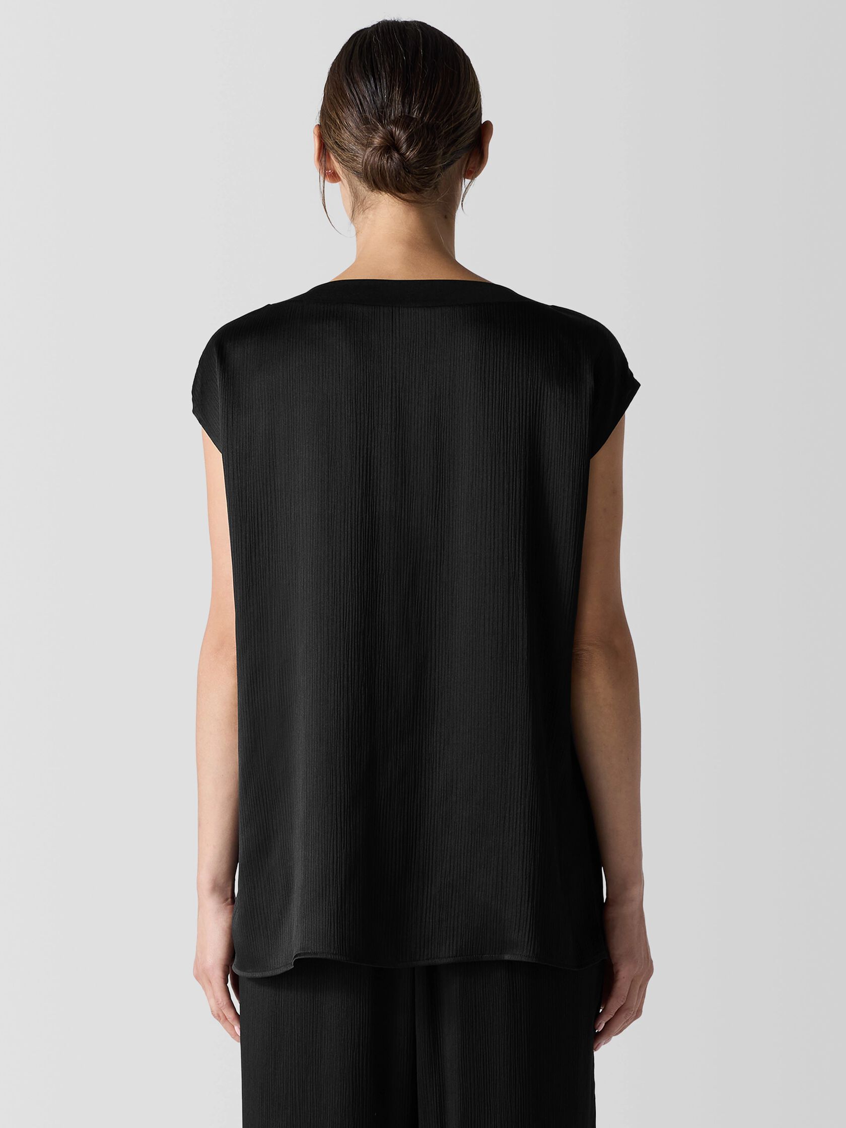 Striated Silk Satin Bateau Neck Top