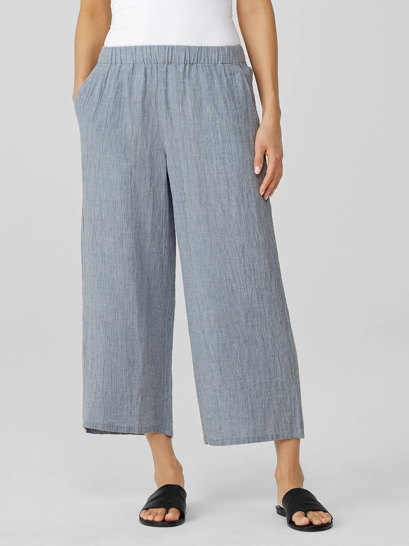 Striped Organic Linen Crinkle&nbsp;Wide-Leg Pant