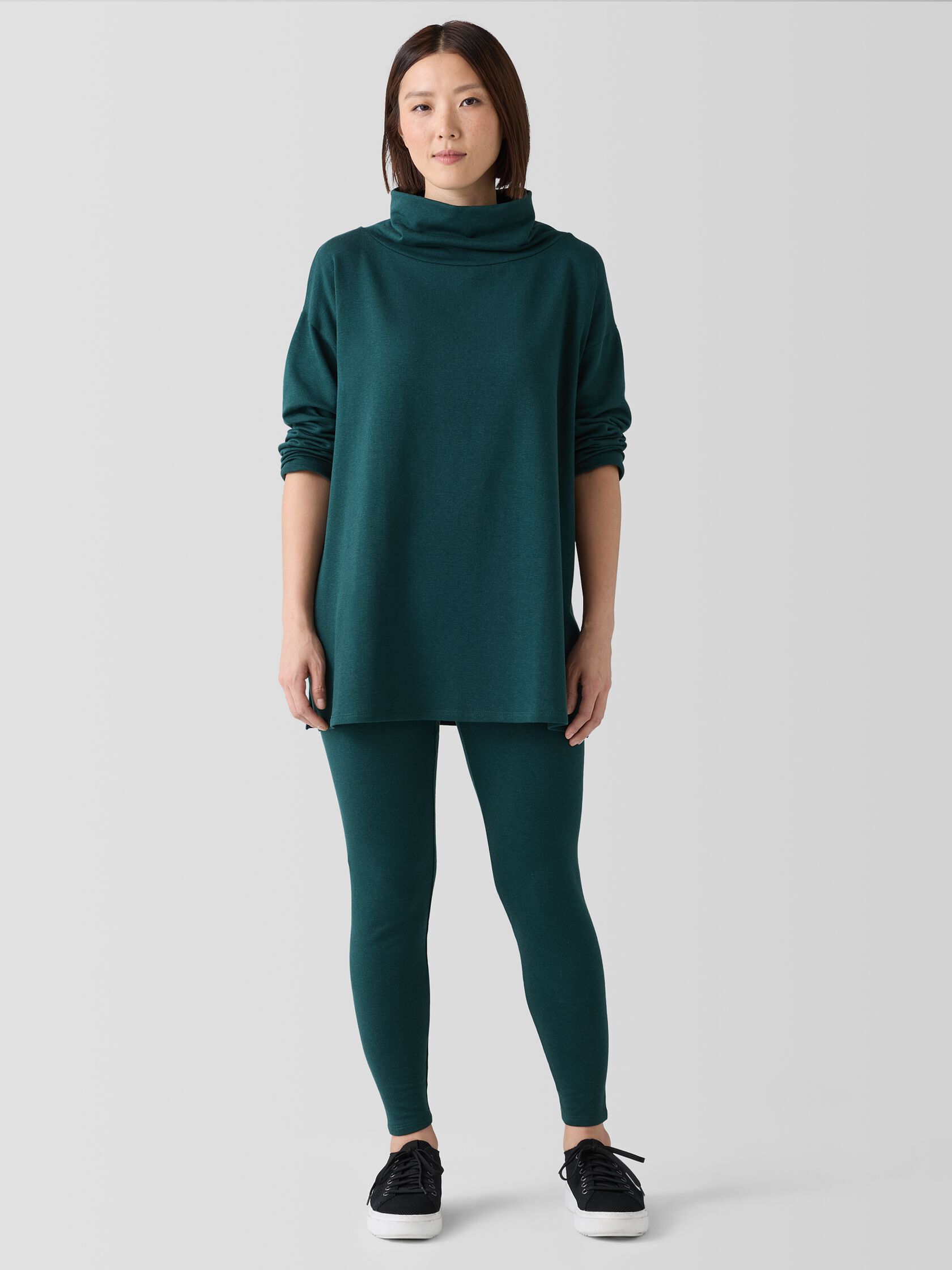 Cozy Brushed Terry Hug Funnel Neck Long Top