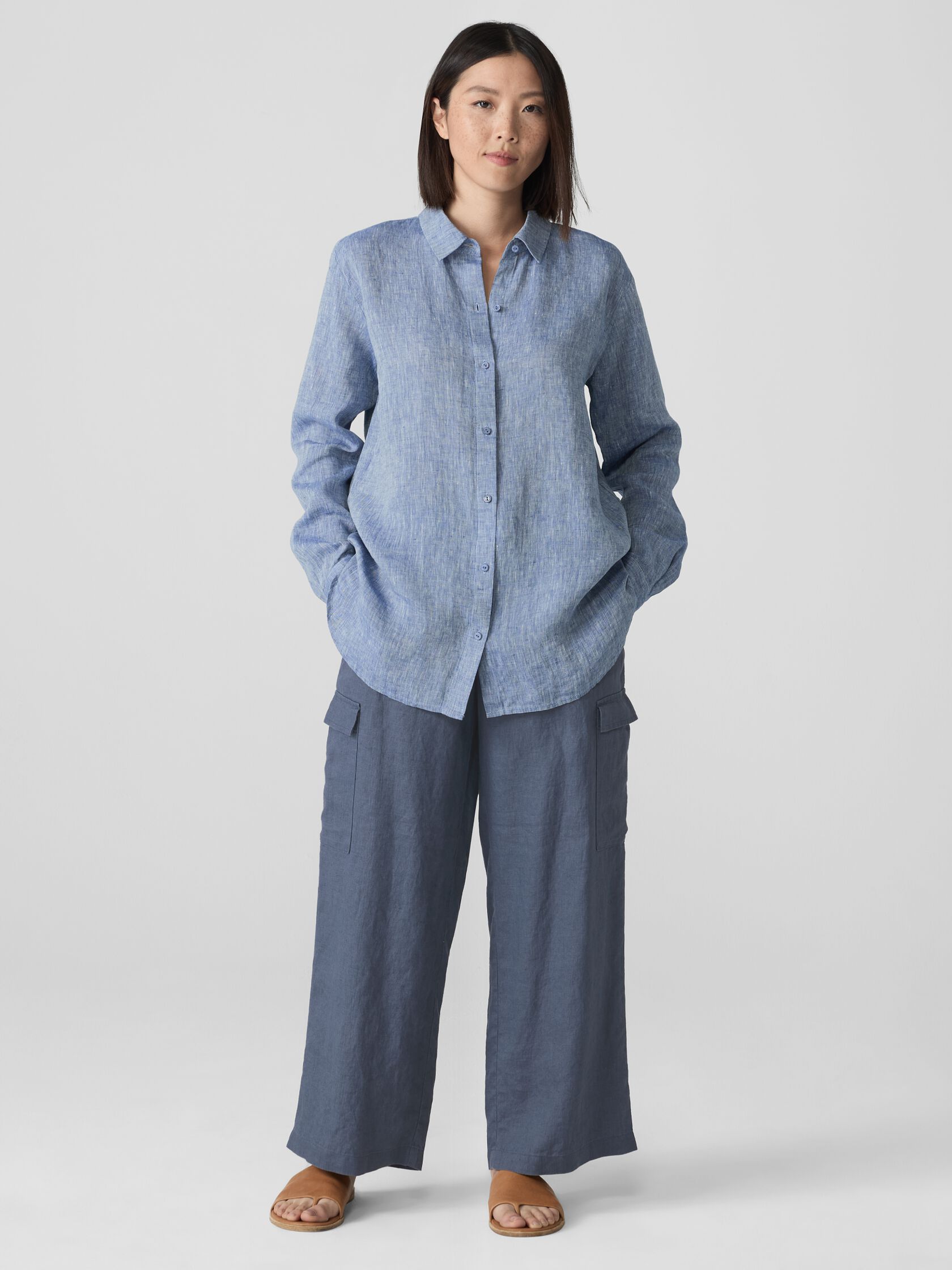 Yarn-Dyed Handkerchief Organic Linen Classic Collar Shirt